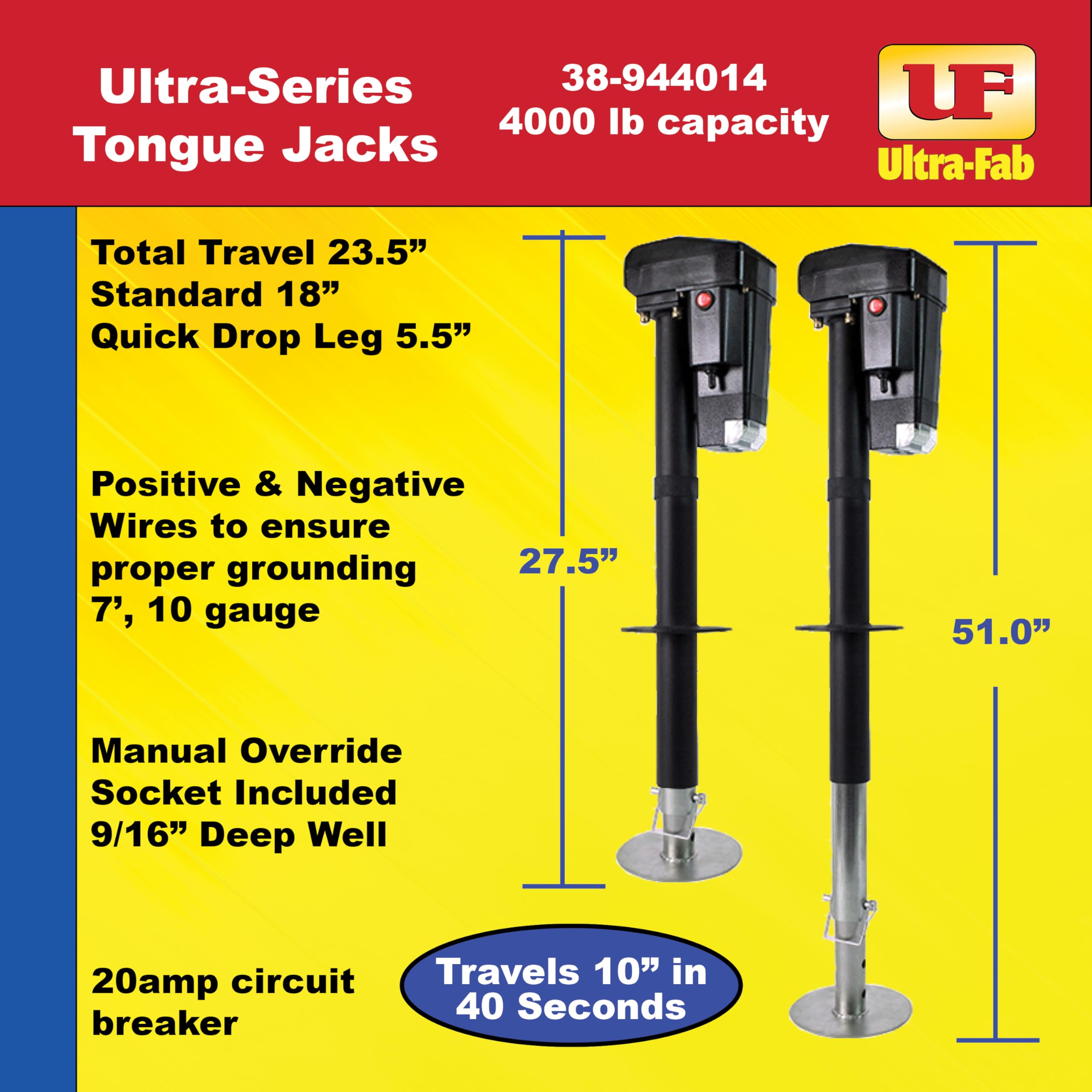 Ultra Series Tongue Jack (4000 lb Capacity) (38-944014)