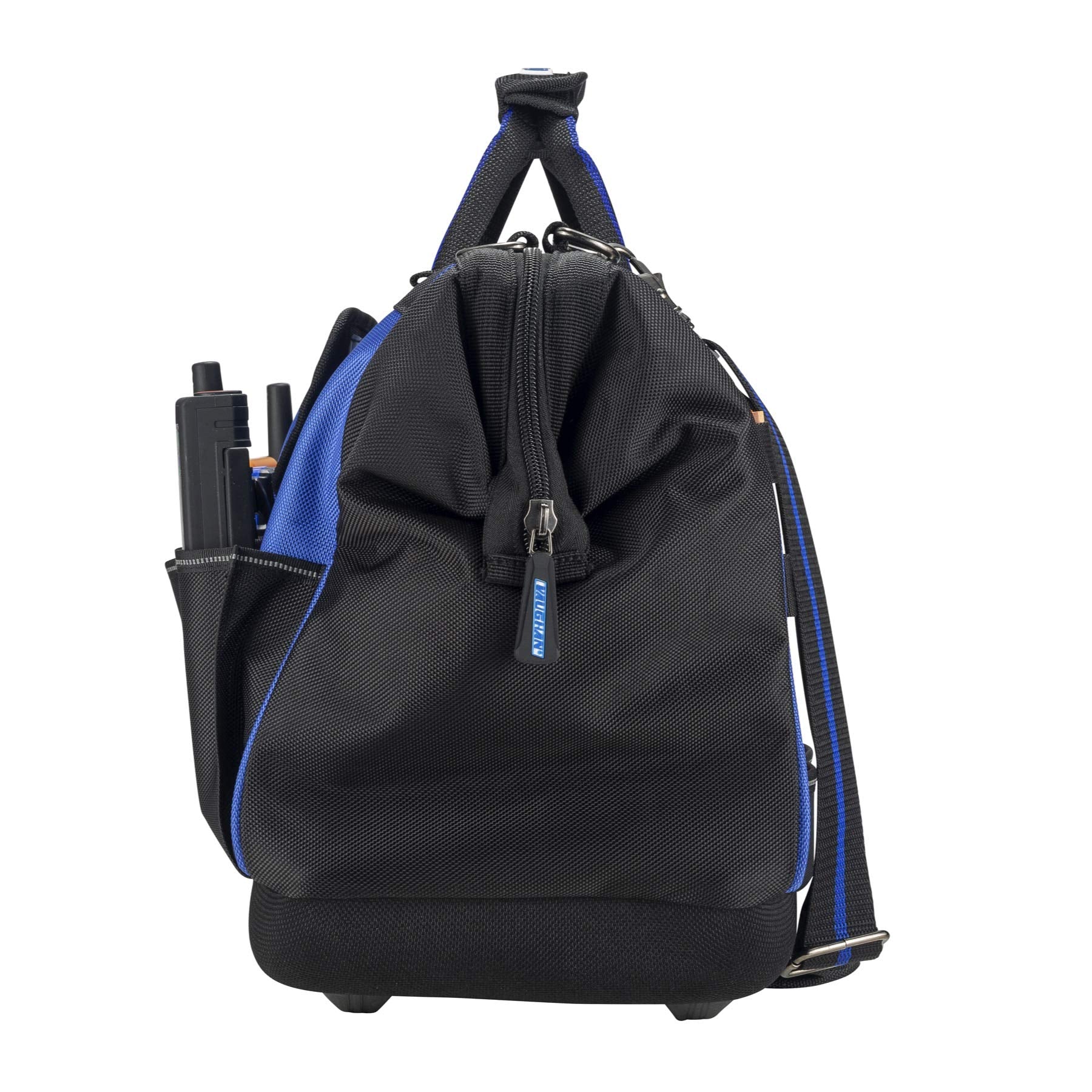 20 inch Vaughan Heavy Duty Wide Mouth Tool Bag 1680 Denier Polyester, 12 Pockets, 13 Tool Loops, Molded EVA Bottom, Carry Handles, Shoulder Strap, Carabiner Clip, 20 in. x 13 in. x 9 in. - 240158