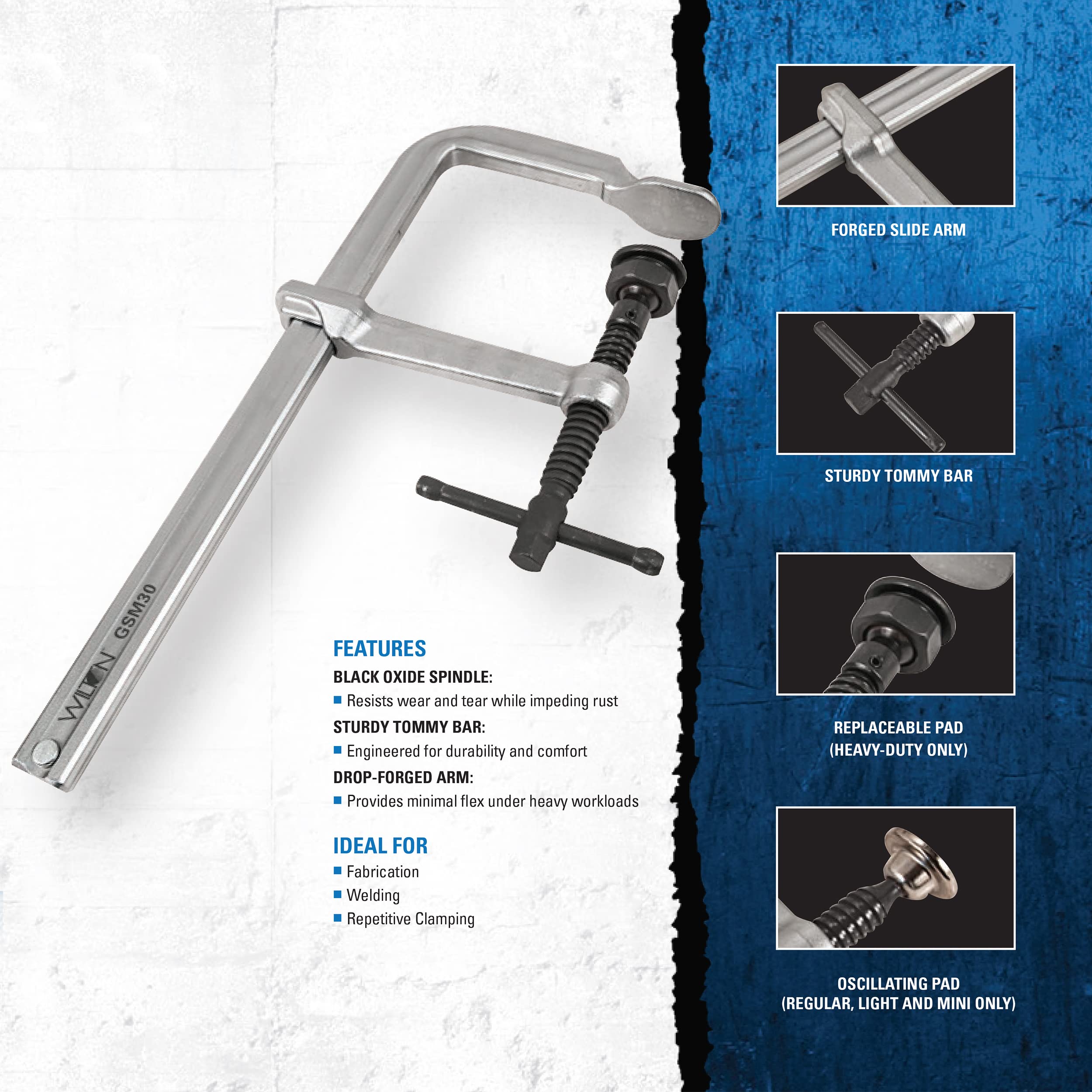 Wilton F-Clamp Light-Duty, 18" Opening, 4-3/4" Throat, 1200 Lbs. Clamping Force (Model 1200S-18)