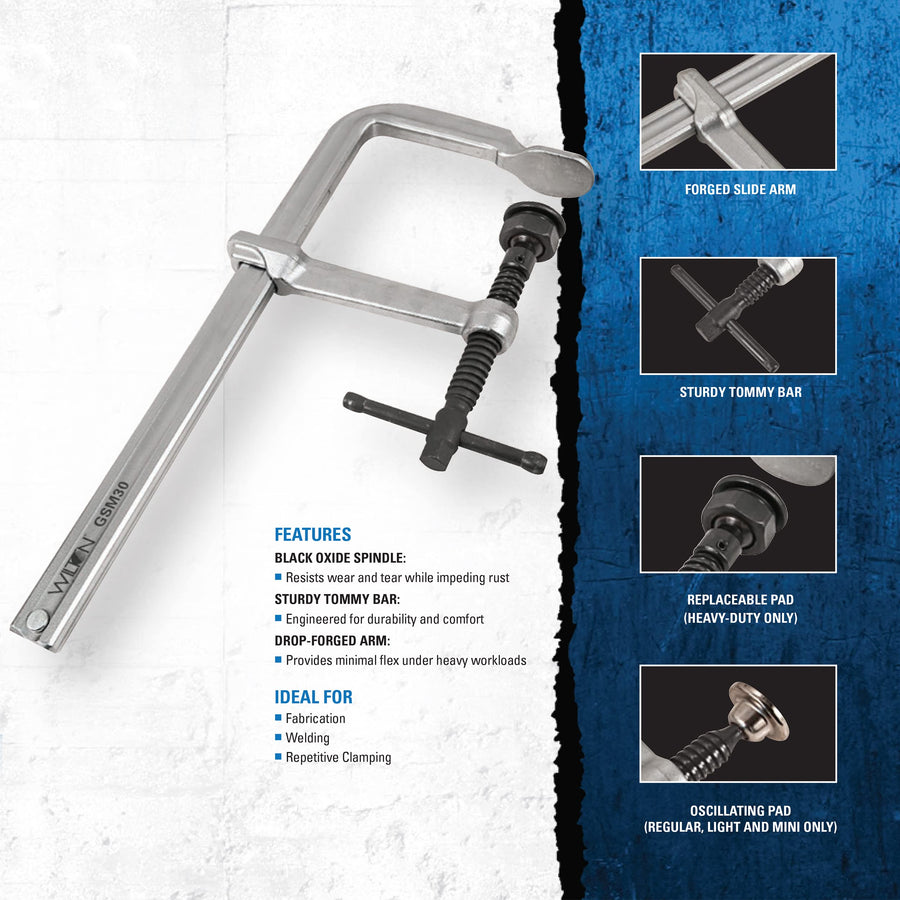 Wilton F-Clamp Light-Duty, 18" Opening, 4-3/4" Throat, 1200 Lbs. Clamping Force (Model 1200S-18)