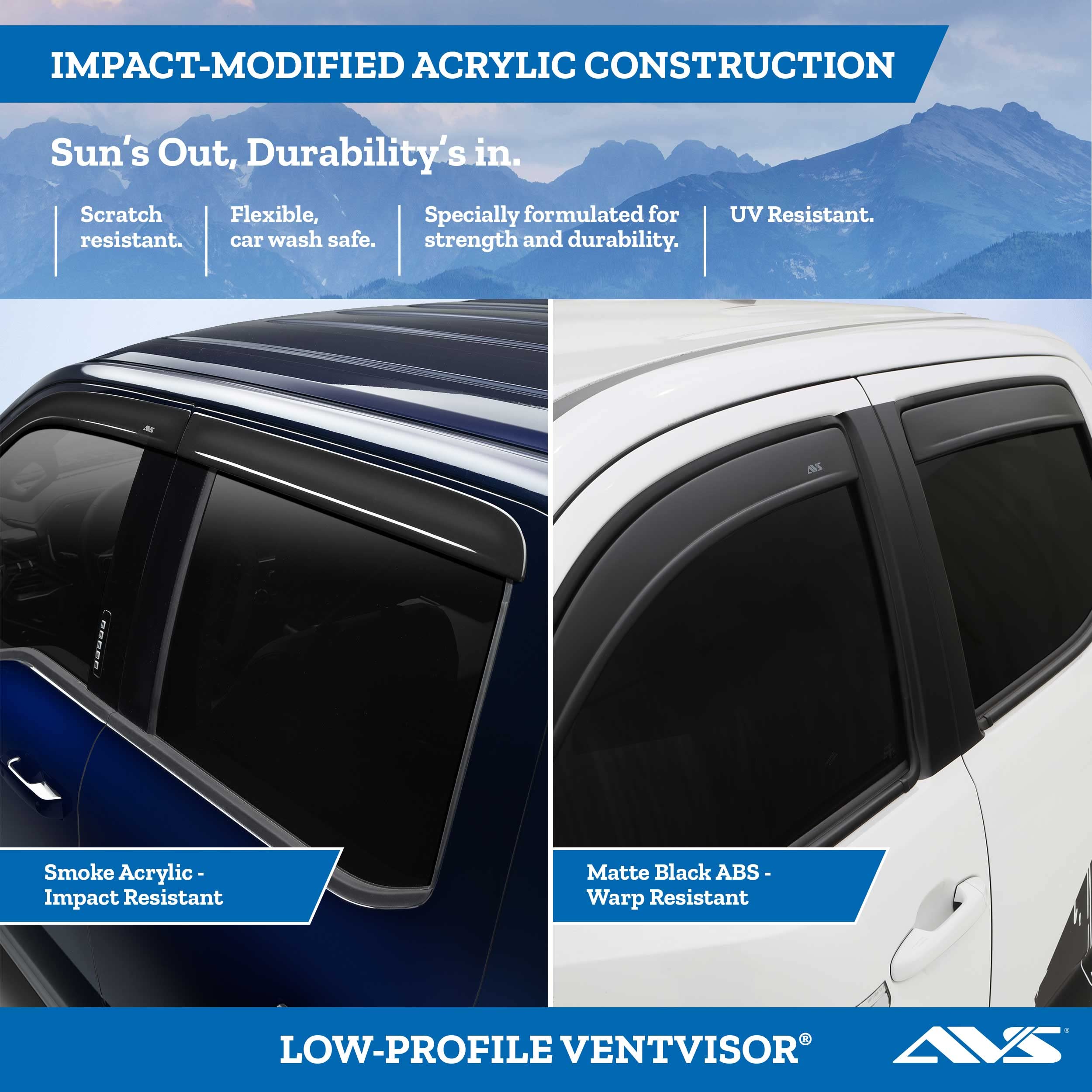 AVS Low Profile Rain Guards for 2014-2020 Nissan Rogue | Window Vent Visors, Smoke w/Chrome Trim, 4 pcs. - 794014