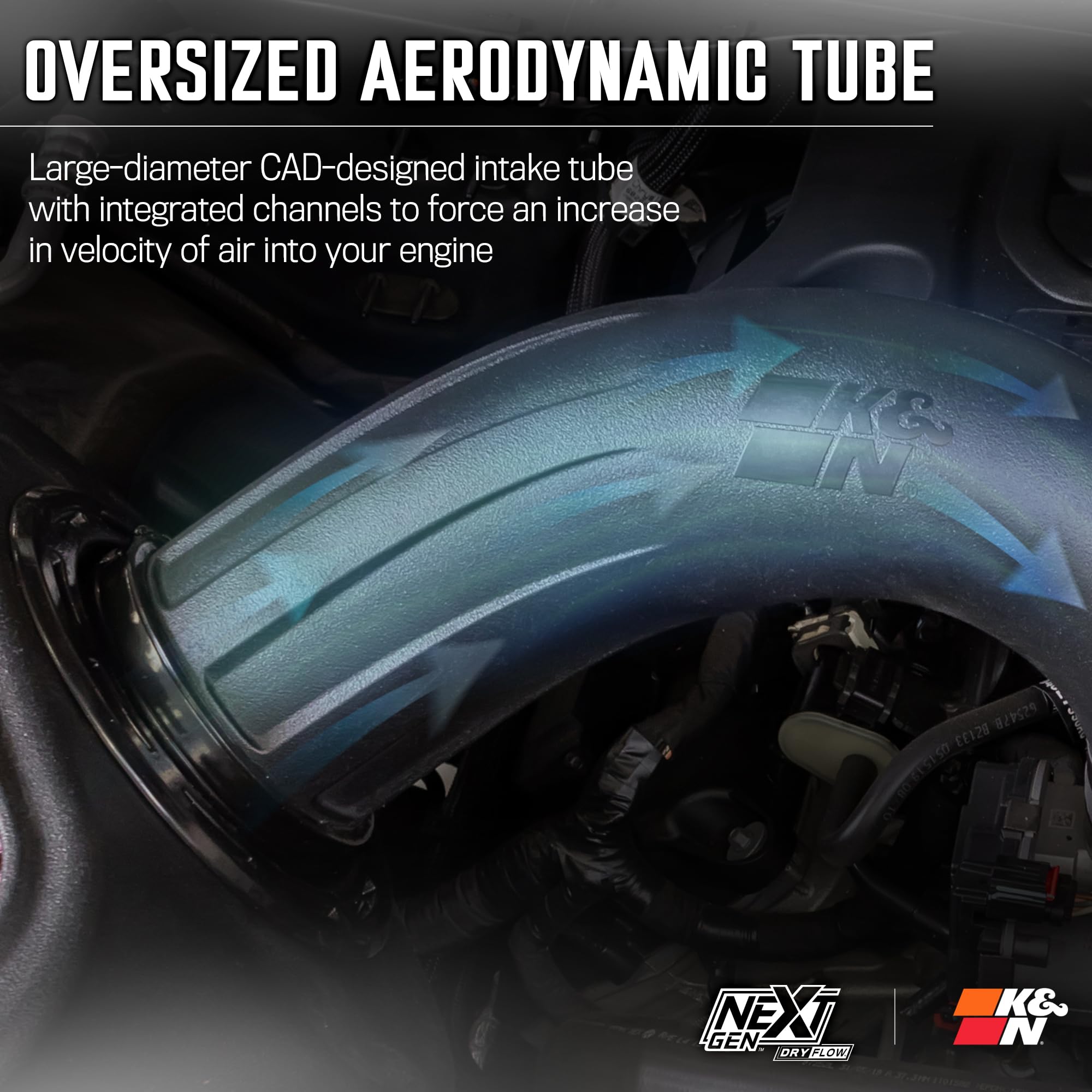Cold Air Intake System K&N NextGen: Dry-Flow Cotton Filter: Compatible with 2019-2024 RAM 1500; 50-1578D