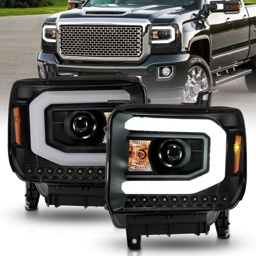 2014-2015 GMC Sierra 1500 ANZO (111513) Projector Headlights w/Light Bar Black Housing (Halogen Type)