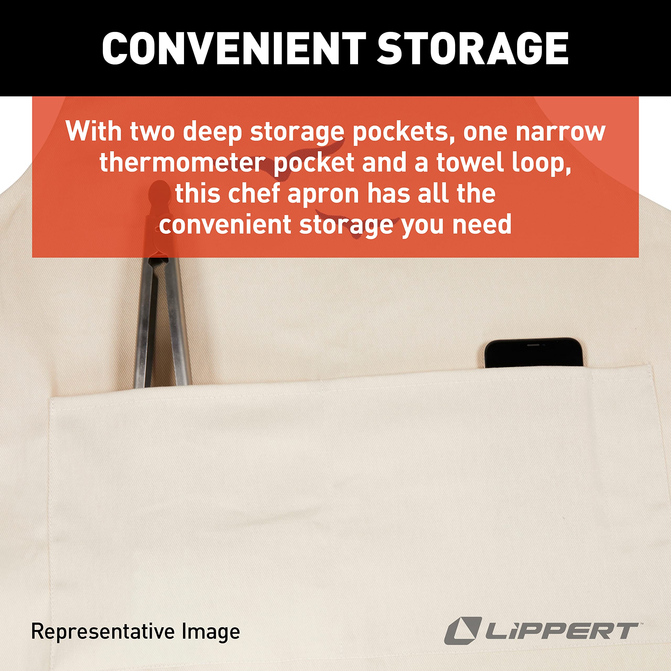 Scouts Lippert™ Apron – Perfect for cooking, grilling, cleaning, gardening, crafting – Comfortable and durable cotton twill material – Three storage pockets and towel loop for convenience – 2022107842