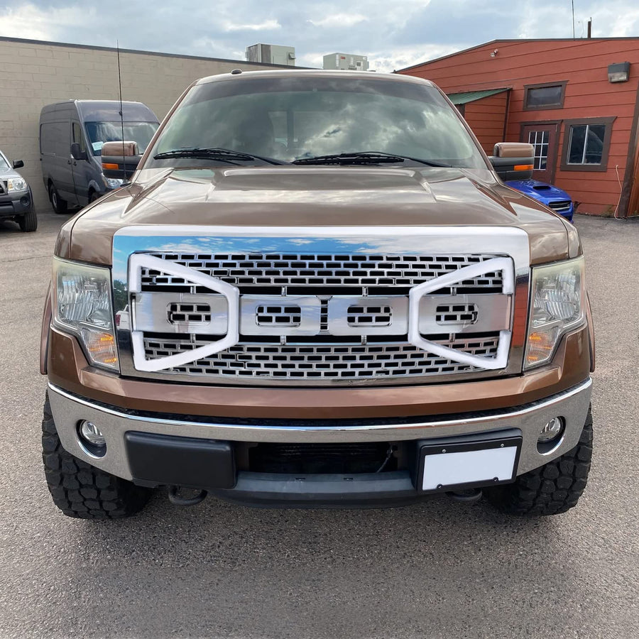 Chrome Mesh Front Hood Grille w/LED Light Tubes Spec-D Tuning Compatible with 2009-2014 Ford F-150