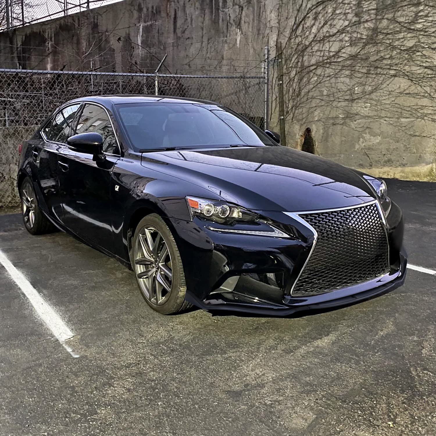 Matte Black Spec-D Tuning Front Bumper Lip Spoiler Splitter 3PC Compatible with 2014-2016 Lexus IS250 F-Sport
