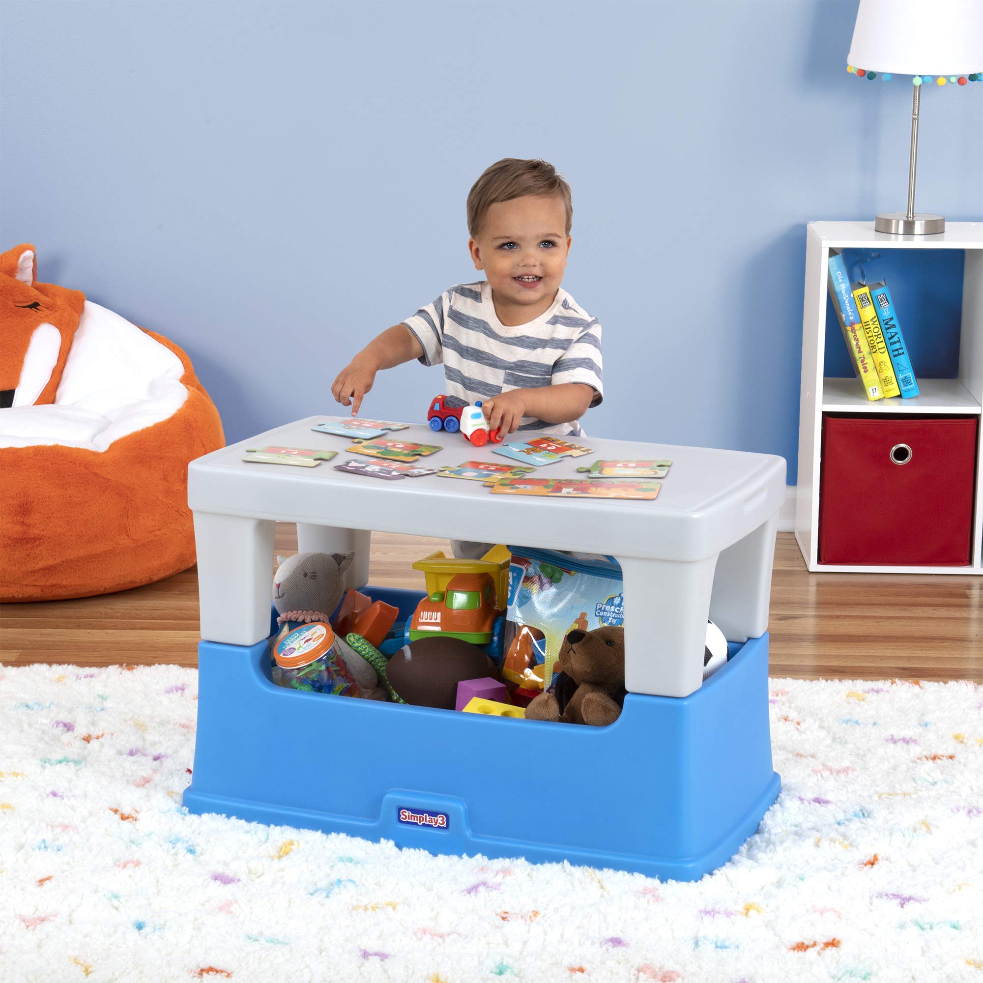 Simplay3 Toy Box Play Around Table, Multipurpose Kids Toy Box and Toddler Play Table for Toys, Art Supplies, Crafts, Durable, Plastic Large Toy Box, Made in USA