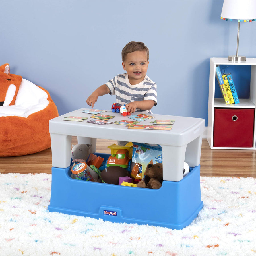 Simplay3 Toy Box Play Around Table, Multipurpose Kids Toy Box and Toddler Play Table for Toys, Art Supplies, Crafts, Durable, Plastic Large Toy Box, Made in USA