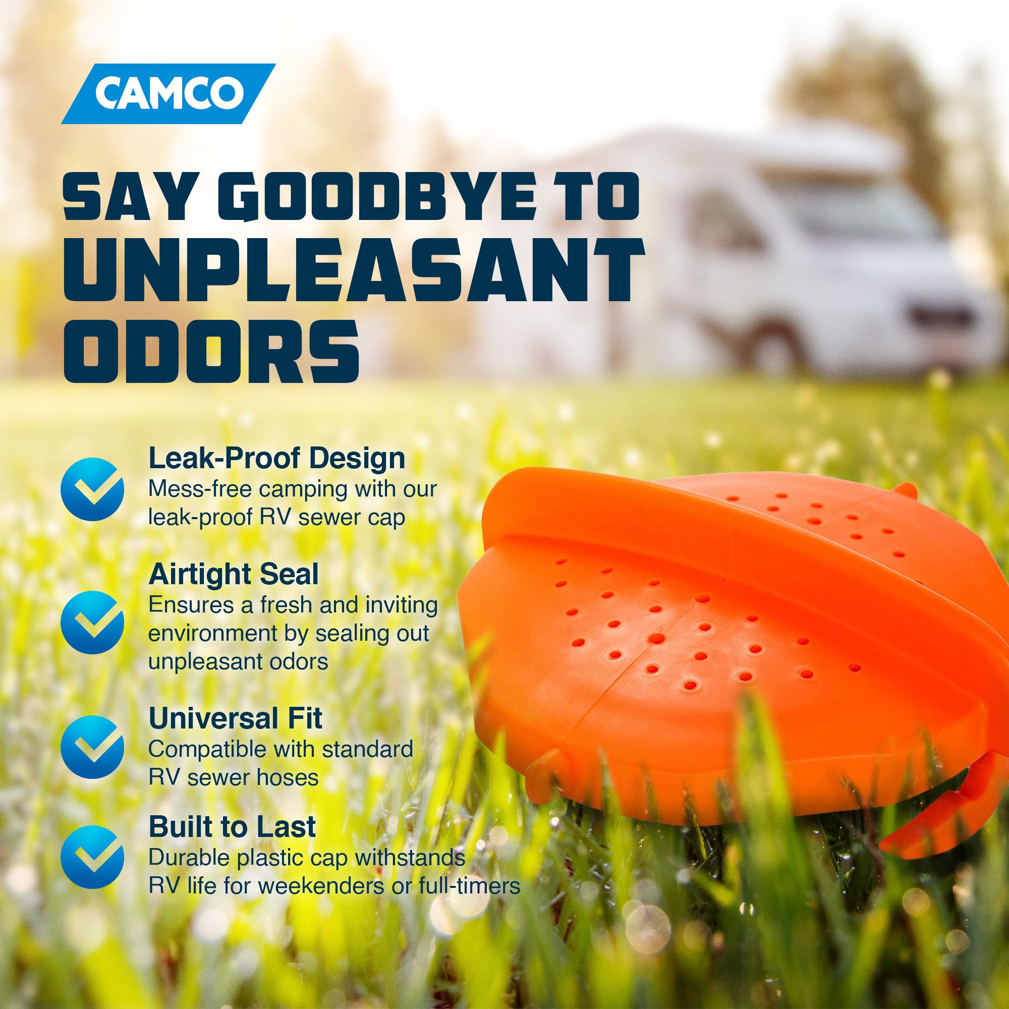 Camco Sewer Cap Vented-Keeps Tanks Dry and Odor Free While Stored Away, Compatible with 3" RV Waste Valves, Perfect for Winterization (39934)