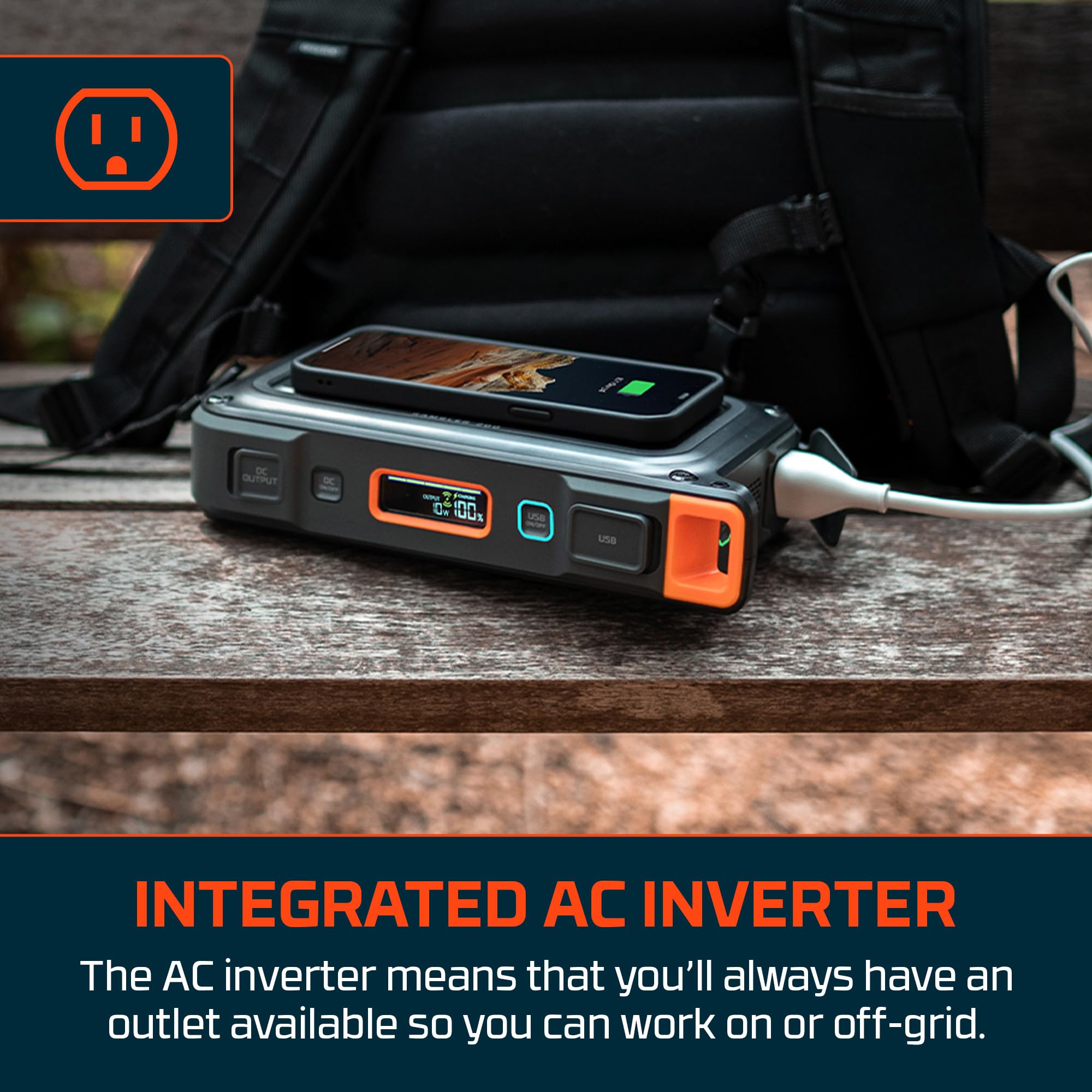 Rambler 200 NEBO Portable Power Station | 230.4Wh Capacity, 6-Way Output Charging, 200W AC Port Integration includes Power Inverter, 2.5 Hour Battery Recharge, Compact Design, Built-In Floodlight