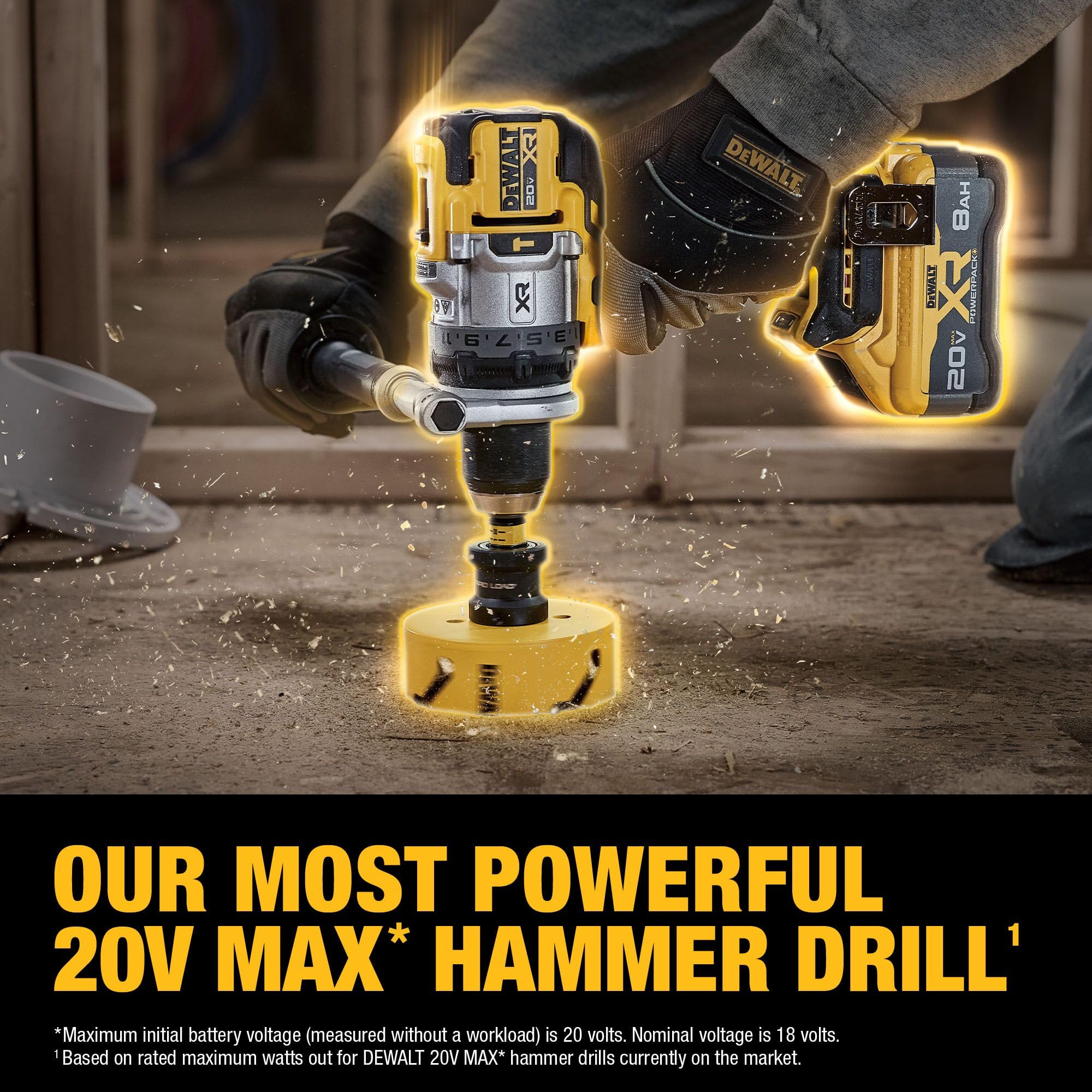20V MAX XR DEWALT 1/2 Inch Cordless Hammer Drill Kit with 8AH Battery and Charger (DCD1007WW1)