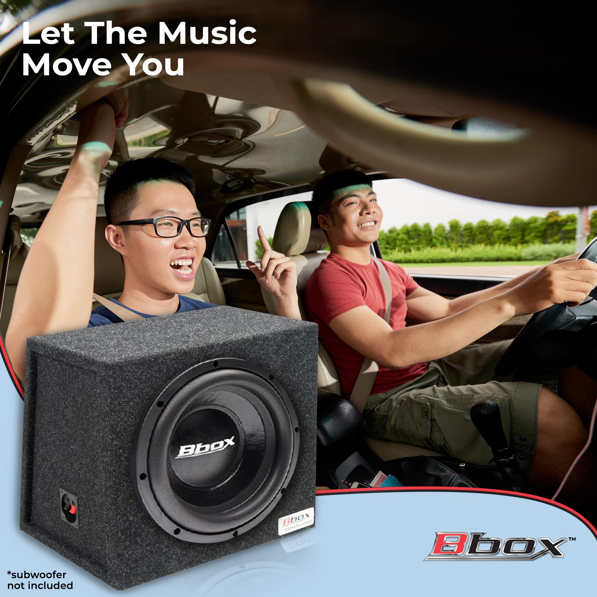 Atrend Bbox 12 Inch Single Sealed Subwoofer Enclosure - Car Subwoofer Boxes & Enclosures - Premium Subwoofer Box Sound & Bass Improves Audio Quality - Red & Black Spring Terminals - Charcoal