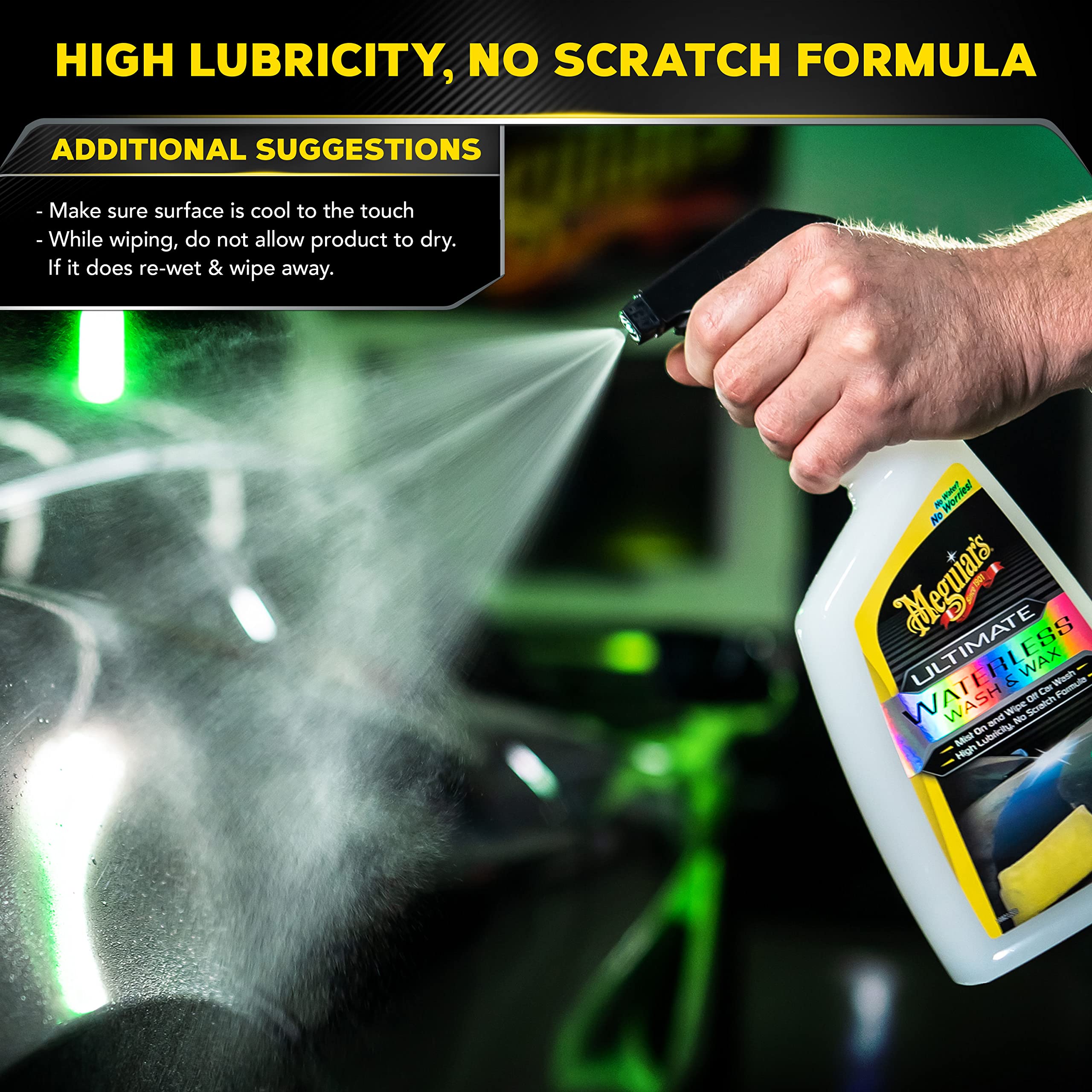 Ultimate Waterless Wash & Wax Meguiar’s, Scratch-Free Cleaning Spray that Cleans and Protects Without Water, 2-in-1 Detailer for Shine, Cool Car Gifts for Men and Women, 26 Oz