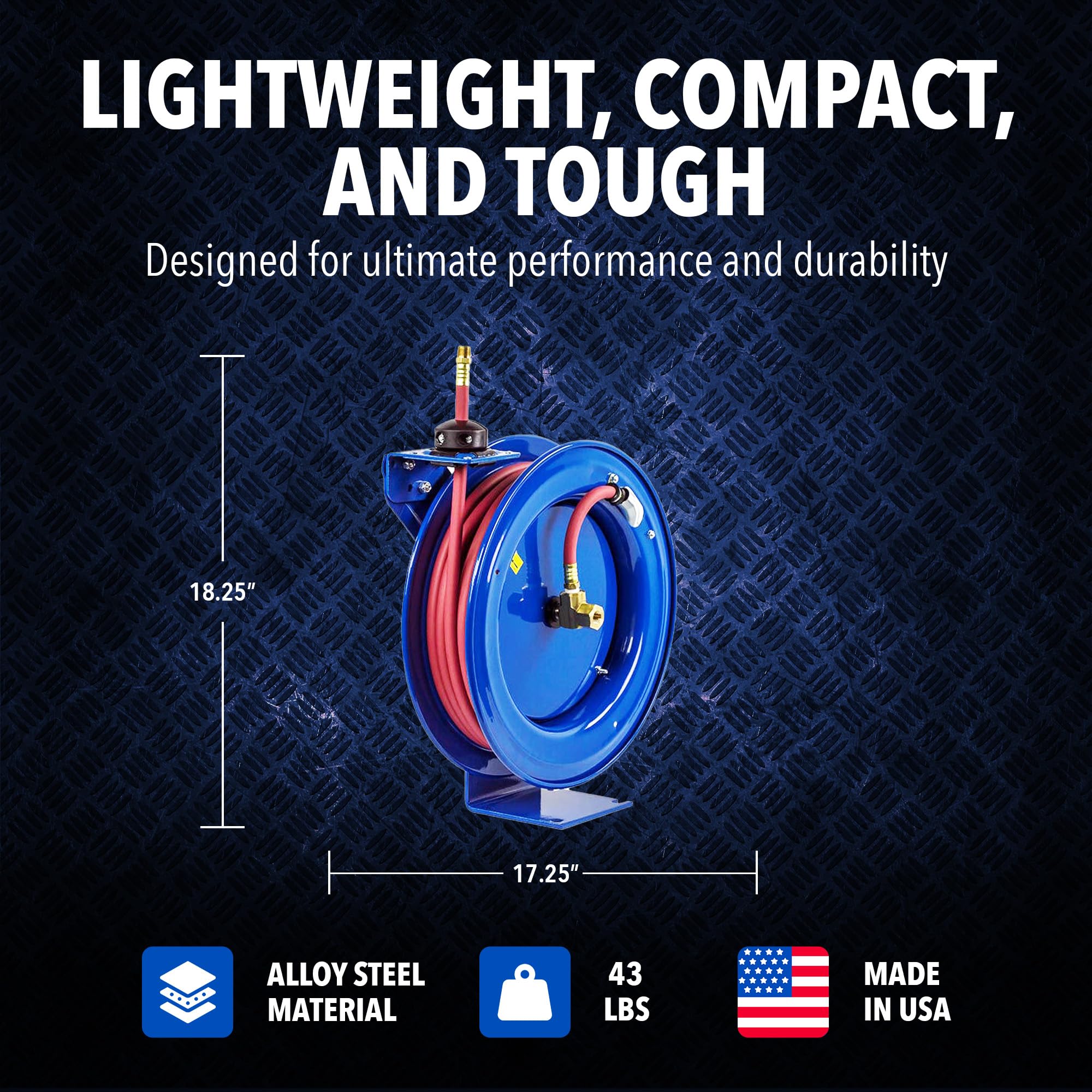Coxreels Retractable Air/Water Low-Pressure Hose Reel, P-LP-350 Series, 3/8 in x 50 in 300 PSI - Easy-to-Use Compact Design- Heavy-Duty Steel Construction, Made in the USA