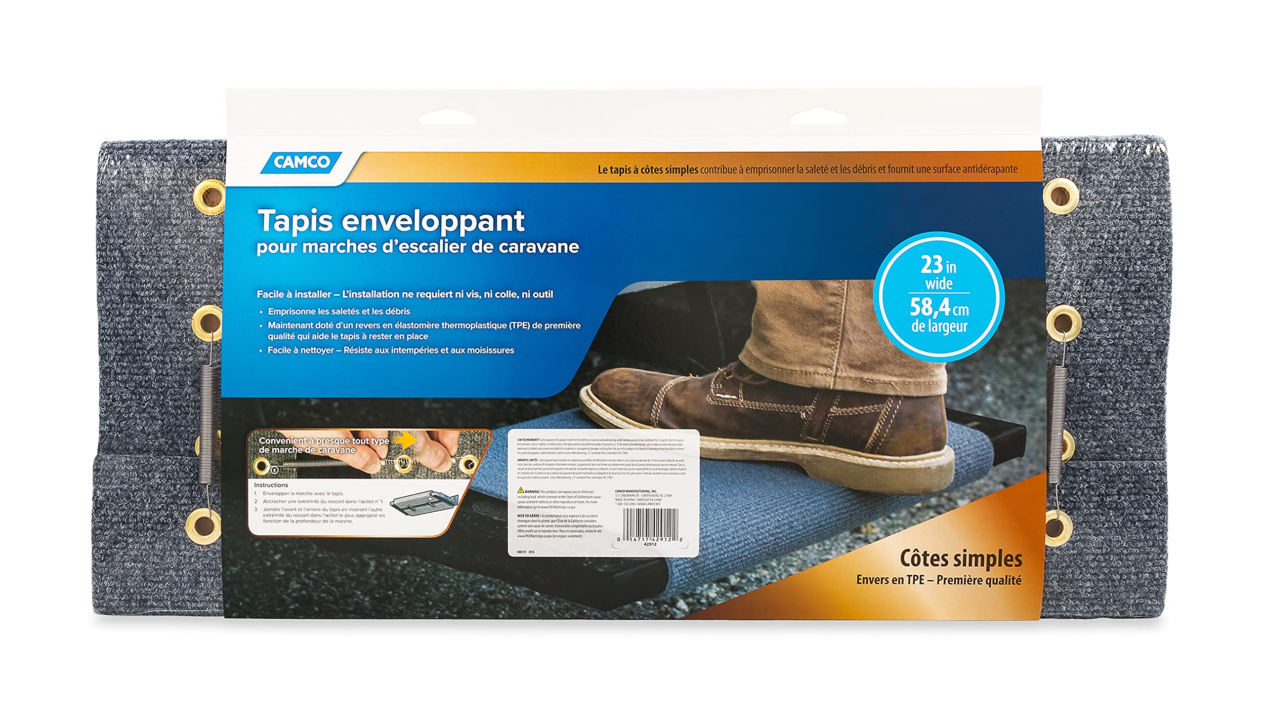 RV Step Rug Camco 42912 (Premium Wrap Around, 100% Polyester (22" x 23") - Gray)