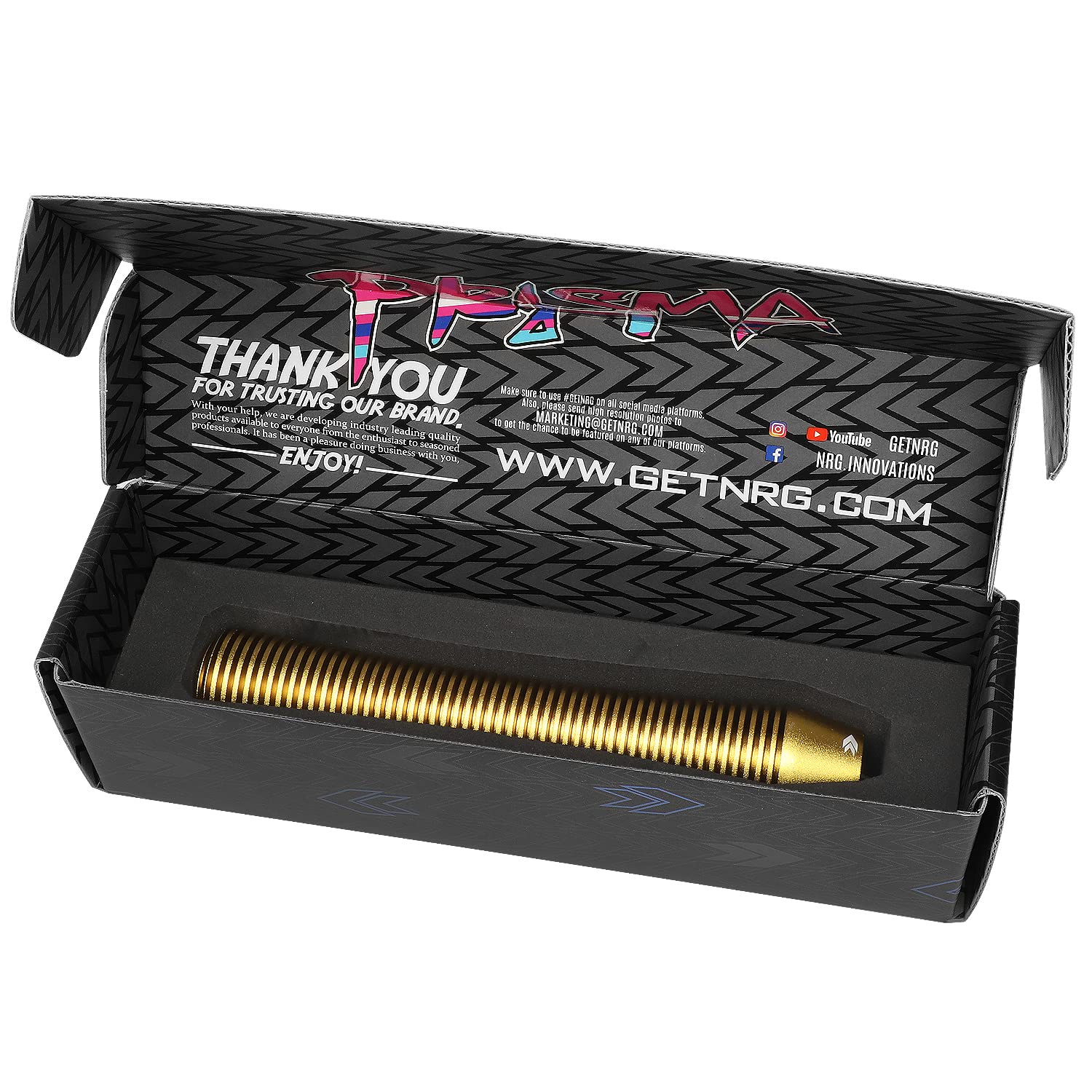 Universal Aluminum Shift Knob NRG Innovations SK-710GD with Thread Adapters, Heatsink Style Long Curvy Cylinder Lever, Gold