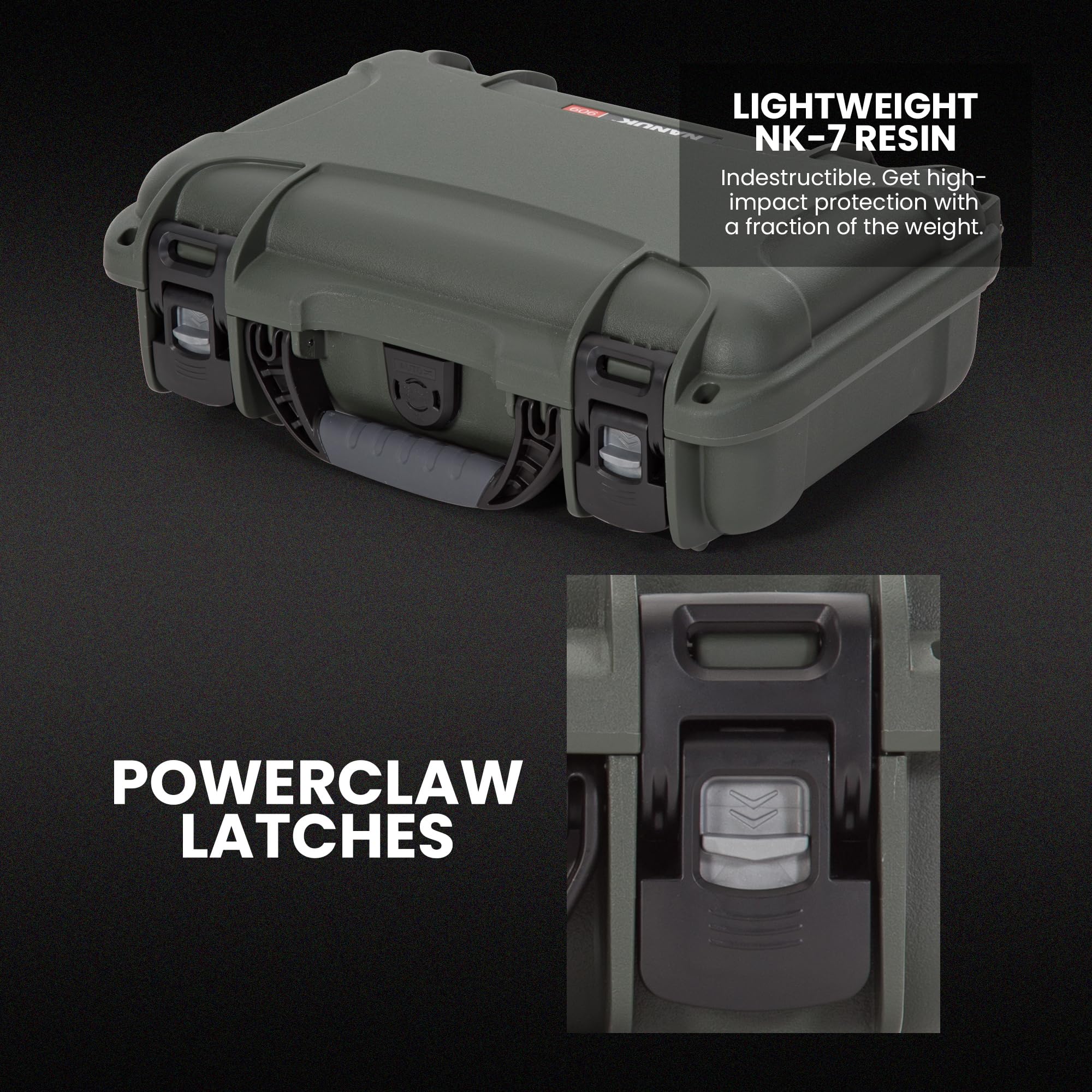 NANUK 909 Hard Case for Glock with Custom Foam Insert, IP67 Waterproof & Crushproof, Rugged Construction for Ultimate Protection, Made in North America – Olive (12.6” x 9” x 4.4”)
