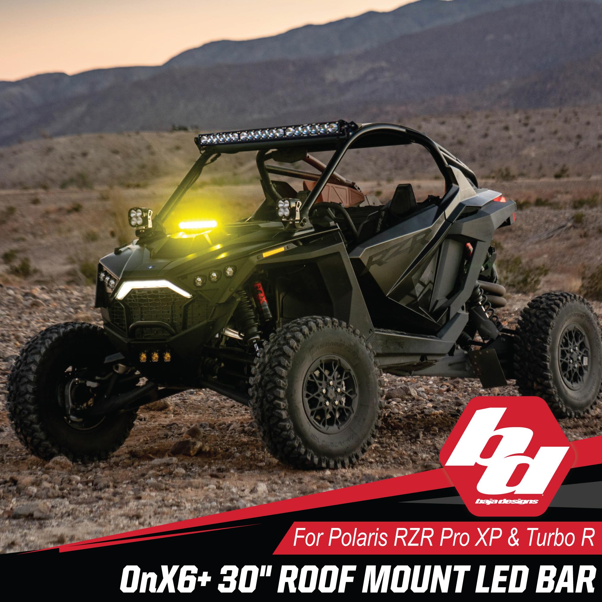 20-inch Baja Designs OnX6+ Roof Mount LED Light Bar Kit for Polaris RZR Pro XP and Turbo R (Driving/Combo, Clear)