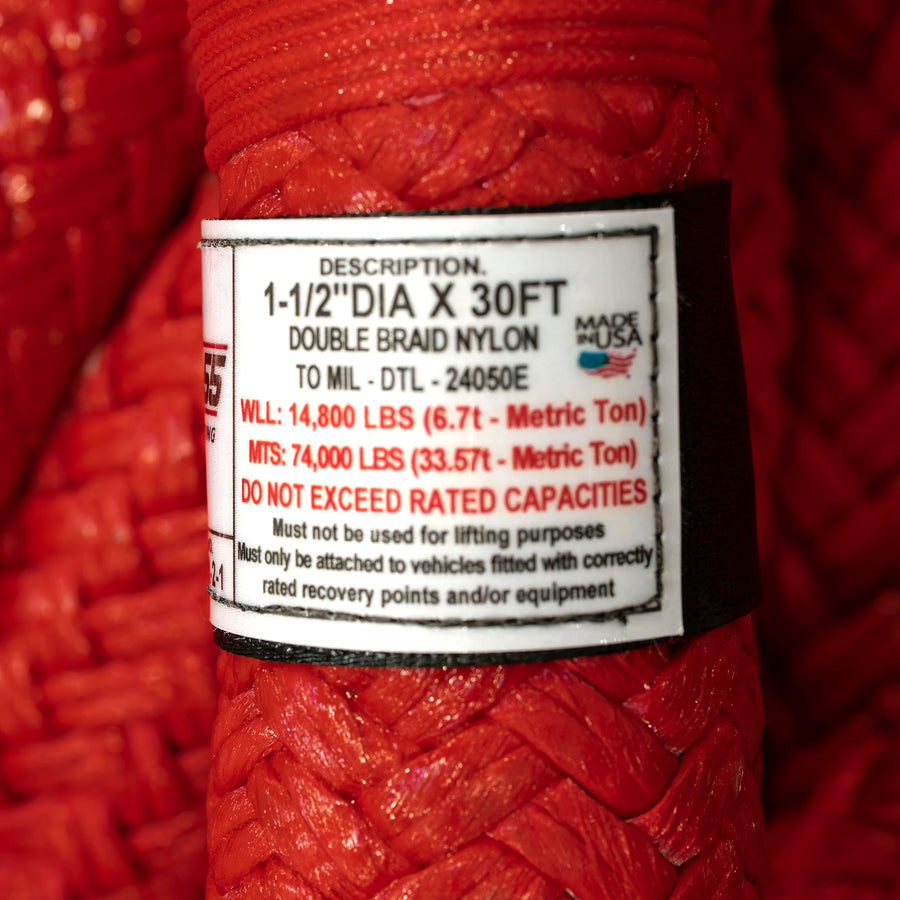 55 Factor Extreme Duty Kinetic Energy Recovery Rope, 1-1/2" Diameter x 30' Length