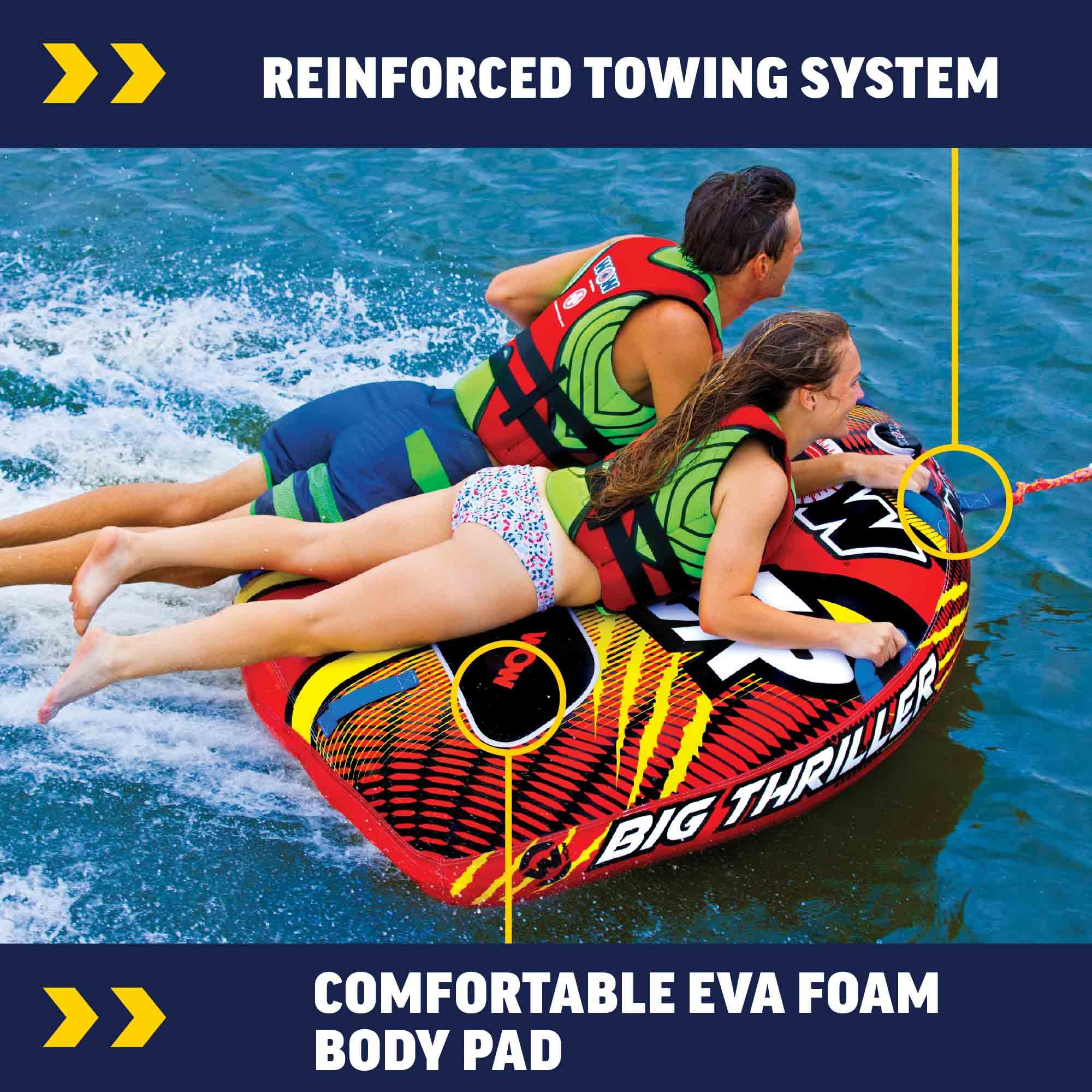 Big Thriller WOW Sports Towable Deck Tube for Boating – 1-2 Person 340 lbs Capacity – Inflatable Boat Tube for Water Sports – Youth & Adults