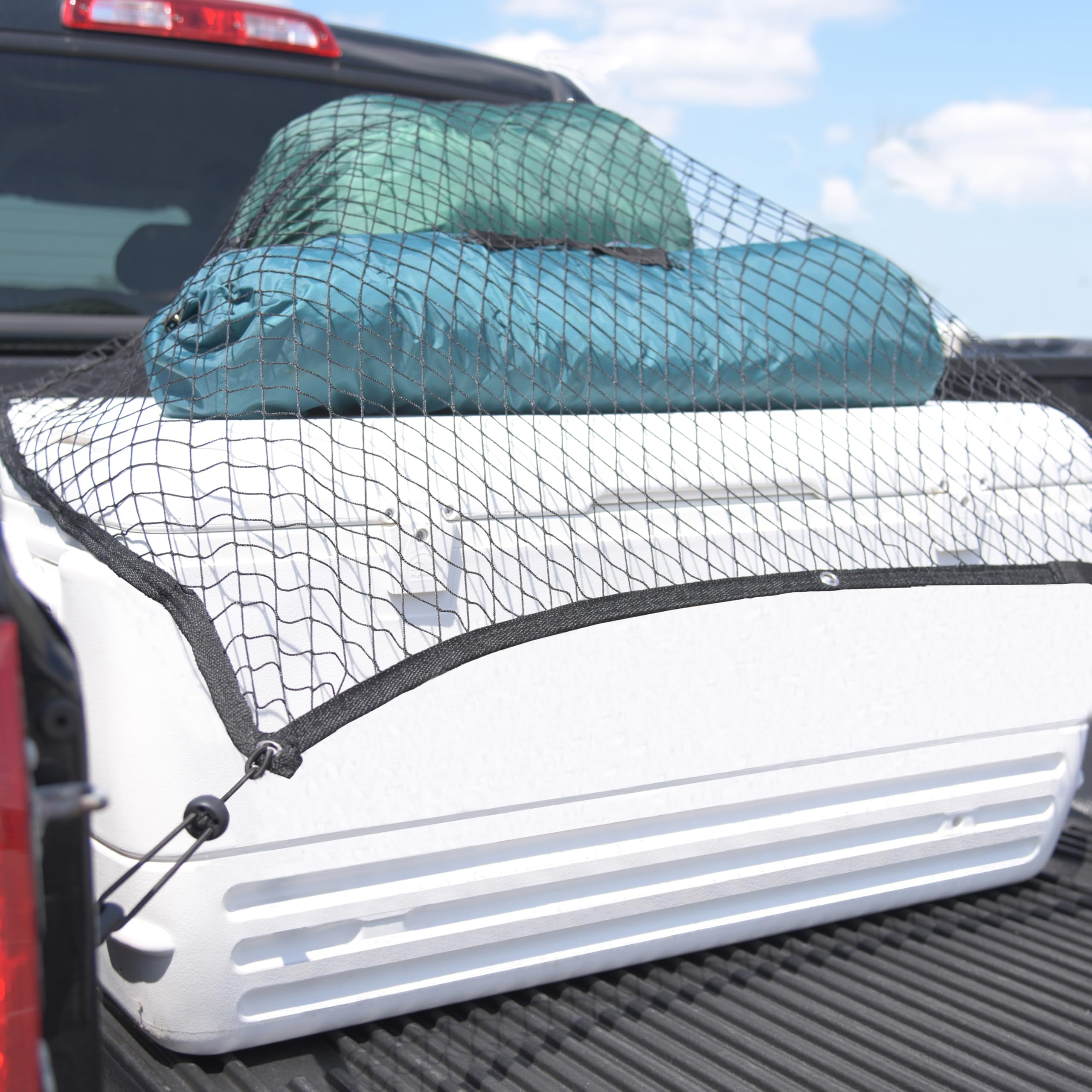 Adjustable CargoSmart Truck Net — Cargo Net for Pickup Truck Bed Adjustable to a Maximum Size of 78” x 55” — Fits on Most Standard Sized Truck Beds