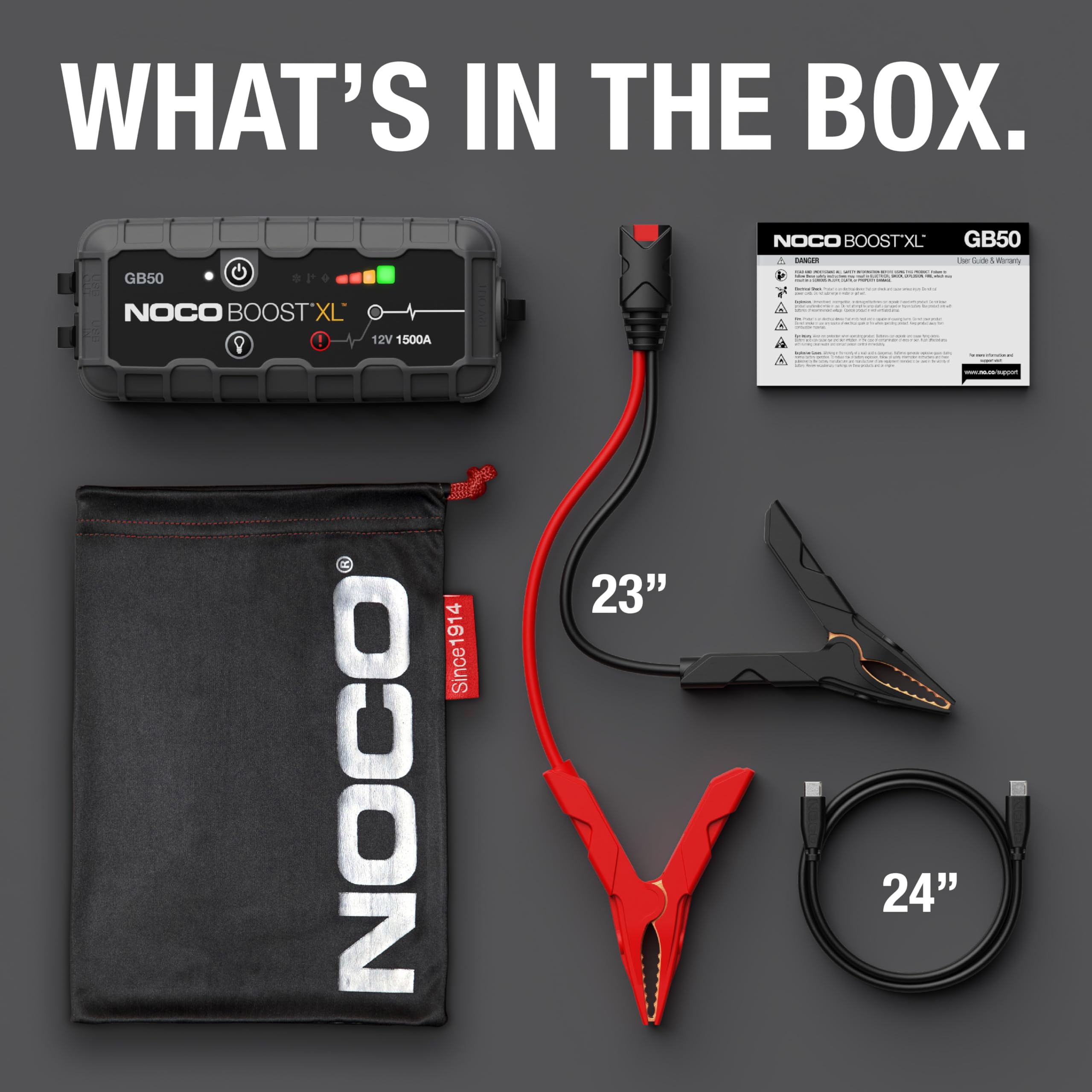 1500A NOCO Boost GB50: UltraSafe Jump Starter – 12V Lithium Battery Booster Pack, Portable Jump Box, Power Bank & Jumper Cables - for 7.0L Gas and 4.5L Diesel Engines