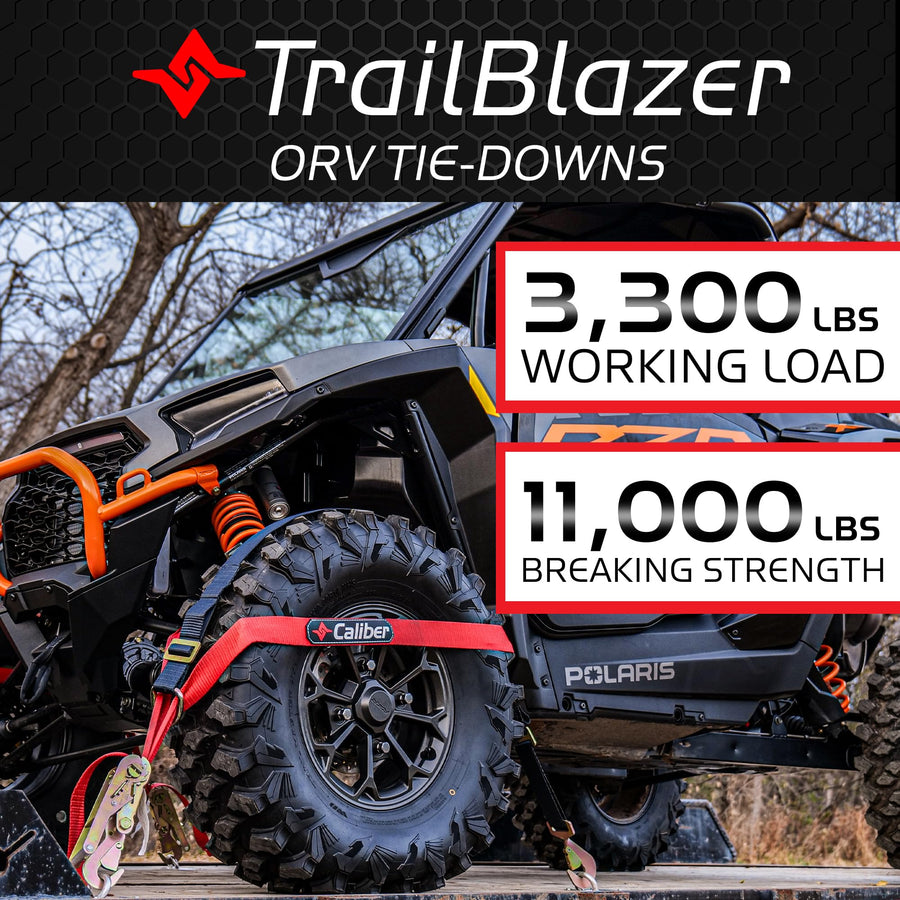 Caliber Heavy-Duty Trailblazer ORV Tie Down Straps, 2-Way Tension Around Tire with 11,000 lbs. Break Strength, 4-Pack