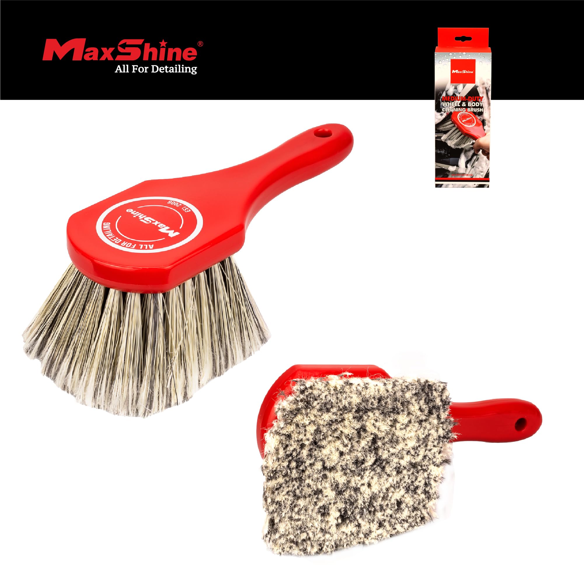 Maxshine Wheel & Body Universal Cleaning Brush | Medium-Duty Car Detailing Brush with Strong High-Density Bristles | Ideal for Wheels, Tires, Engines & Exterior Surfaces | Auto Detailing Accessory