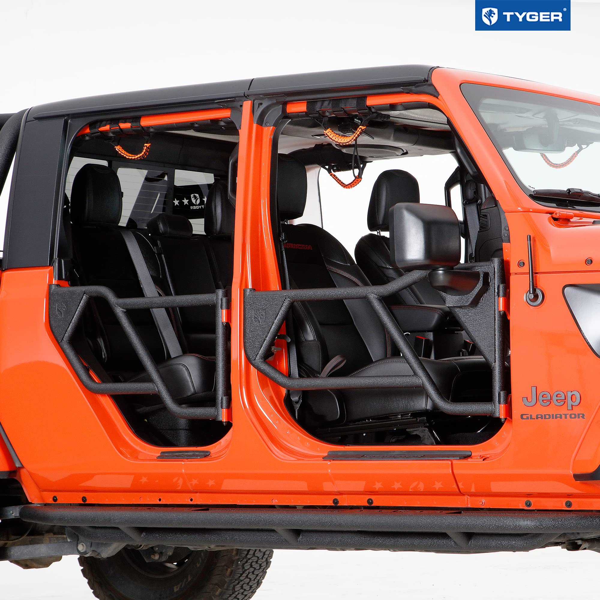 Tyger Auto Tubular Doors TG-DR4J62758 Compatible with 2018-2025 Jeep Wrangler JL 4-Doors (Not JK); 2020-2025 Gladiator JT | Textured Black | Mirror Mount | Front & Rear Door Set