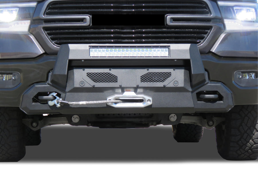 Heavy Duty Black Horse Armour III Front Winch Bumper Kit & Winch Textured Black Compatible with 2019-2024 Ram 1500-AR3HD30-W12