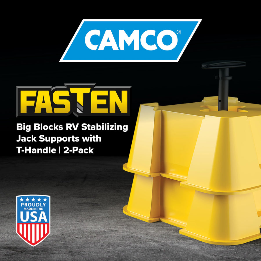 Camco RV Leveling Fasten High-Gain Base - Nesting Design for RV Storage - Convenient Carry Handle - Compatible w/Square RV Leveling Blocks and RV Jacks - Supports Up to 8,000lbs, 2-Pk (44539)