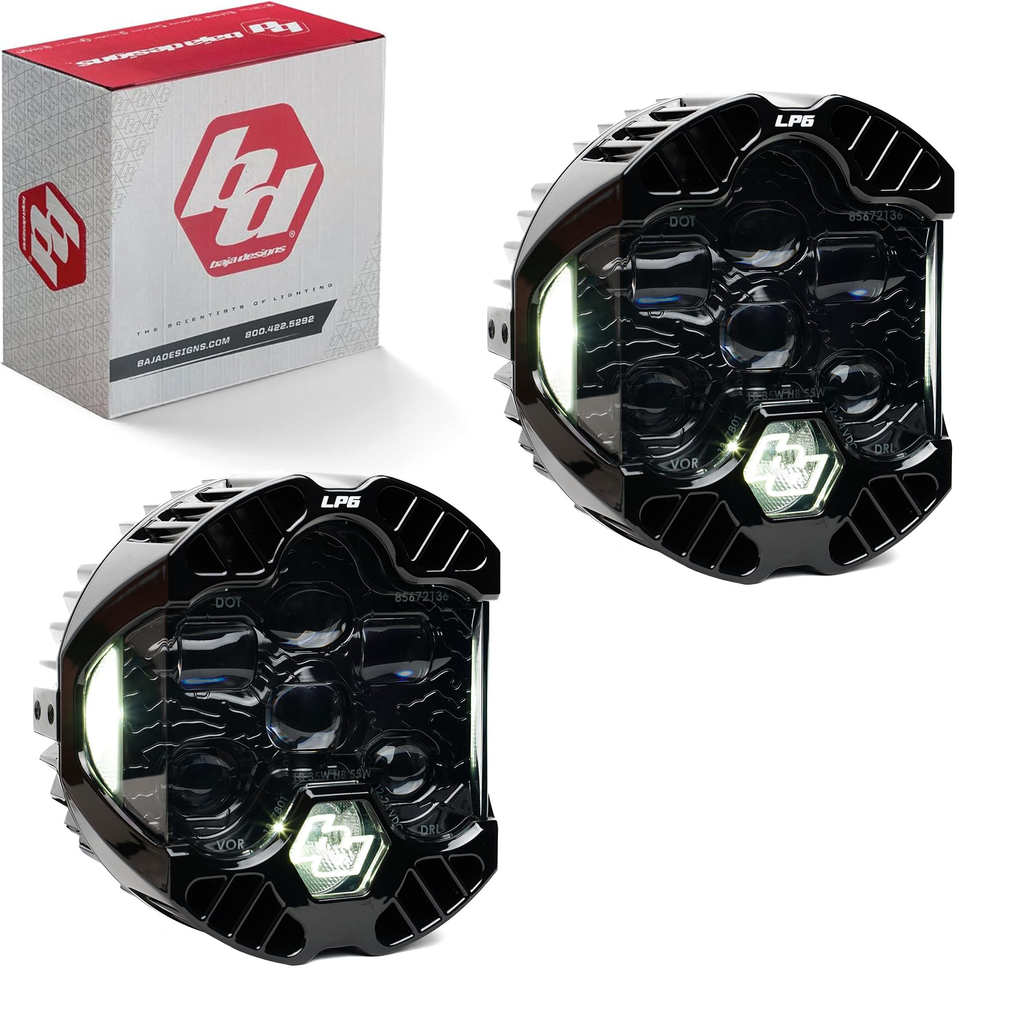 Baja Designs LP6 DOT SAE 6.5" Road-Legal LED Headlight – High/Low Beam Functionality with Clear DRL - Universal Fit for Motorcycle, Jeep, & Off-Road (Pair)