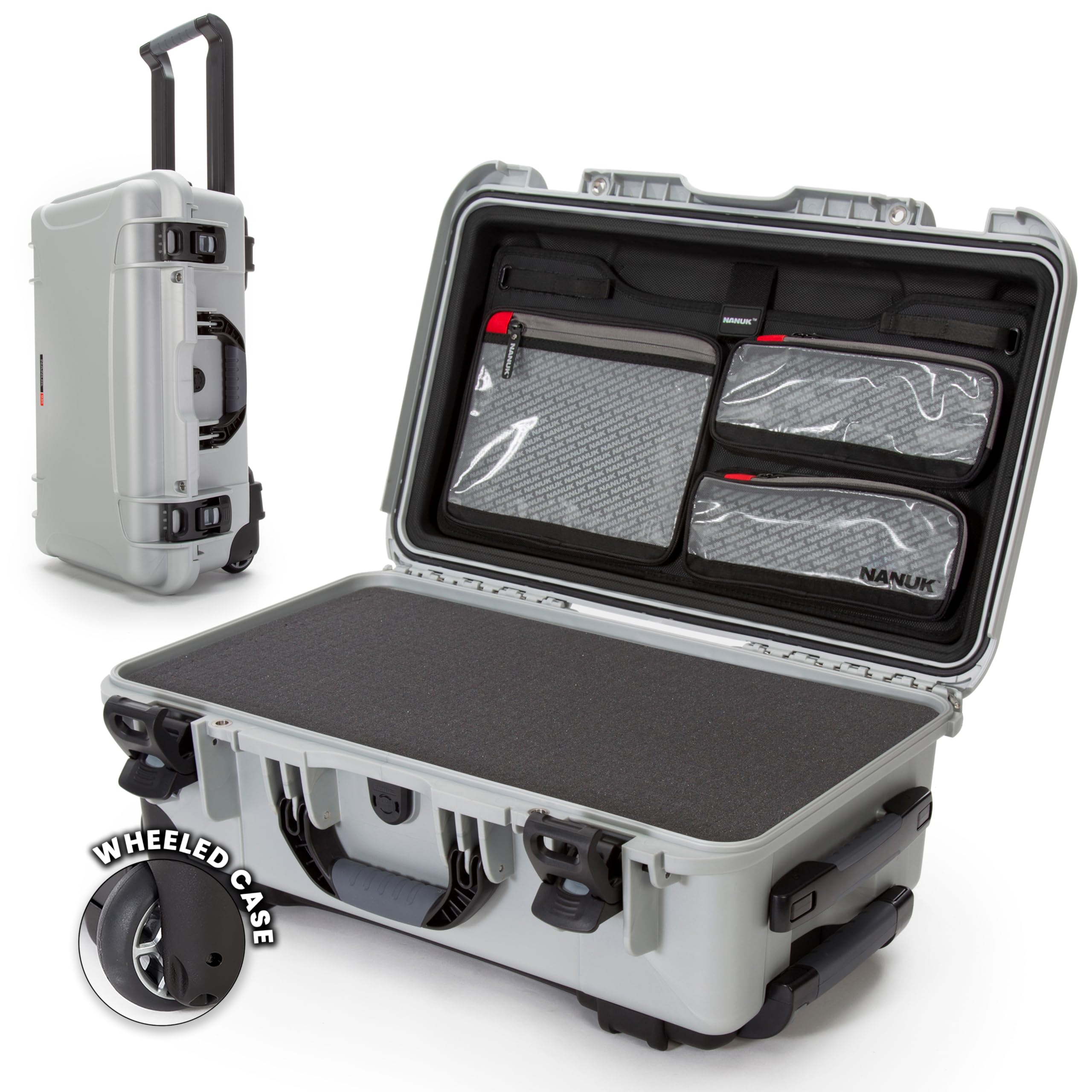 Hard Case NANUK 935 with Cubed Foam and Lid Organizer – Waterproof Protective Equipment Case with Wheels, 22” x 14” x 9” – Dustproof, Airline Carry-On Approved – Silver