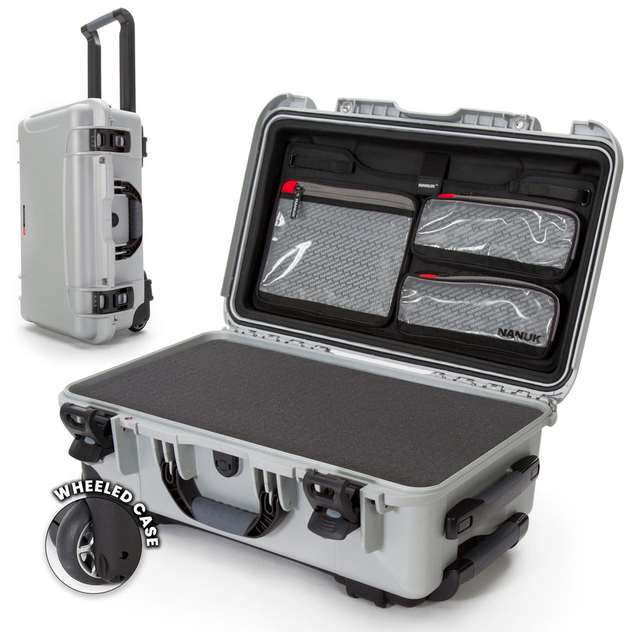 Hard Case NANUK 935 with Cubed Foam and Lid Organizer – Waterproof Protective Equipment Case with Wheels, 22” x 14” x 9” – Dustproof, Airline Carry-On Approved – Silver