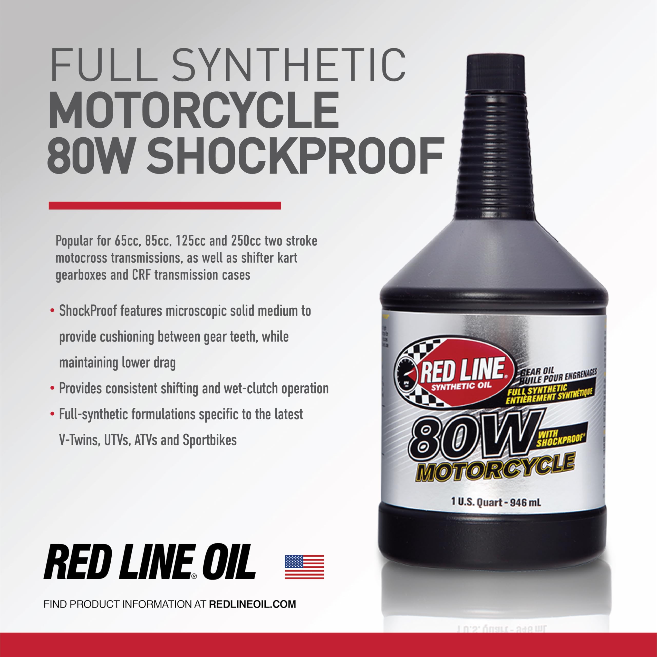 Synthetic Red Line 42704 80W Motorcycle Gear Oil with Shockproof - 1 Quart
