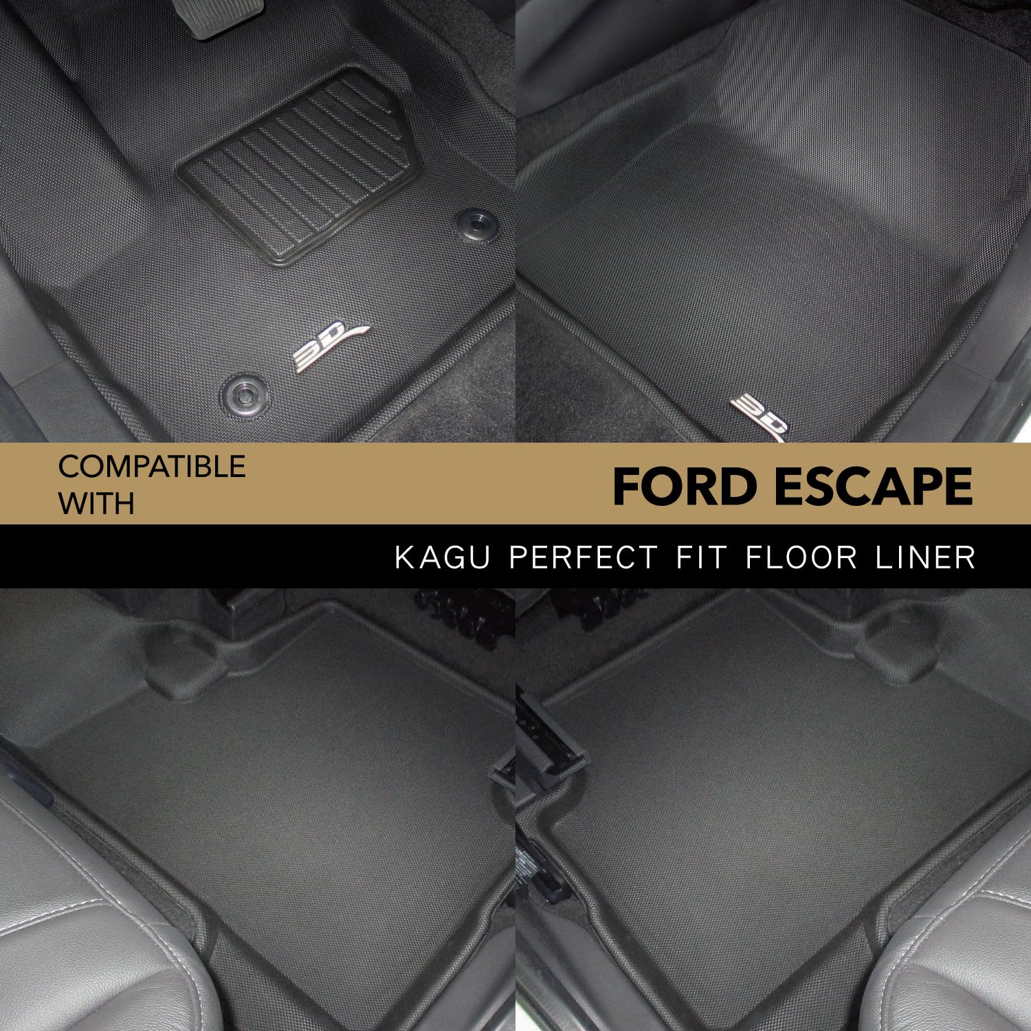 KAGU Floor Mat (BLACK) 3D MAXpider Custom Fit Compatible with FORD ESCAPE 2015-2019 - Full Set