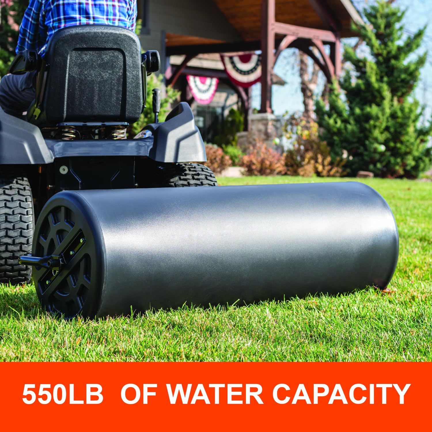 18" x 48" Agri-Fab Tow Behind Poly Lawn Roller 550 lbs Weight with Water, Poly Drum and Steel Frame, with Plug. Designed for Lawn and Garden Tractors