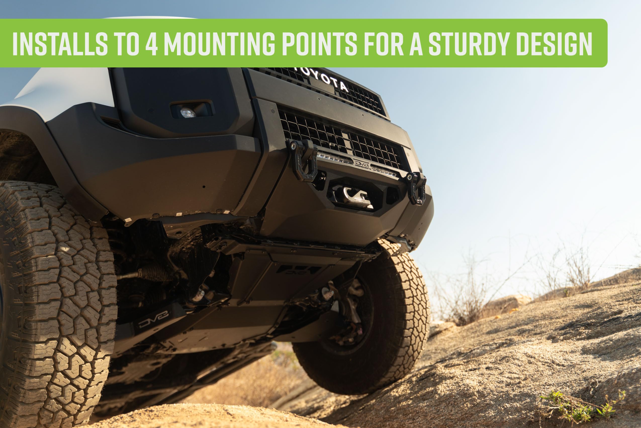 Front Skid Plate DV8 Offroad for 2024-2025 Toyota Land Cruiser | Protects Bottom of Engine & Intercooler | Installs to 4 Mounting Points for a Sturdy Design | Micro-Texture Black Powder Coat | Steel
