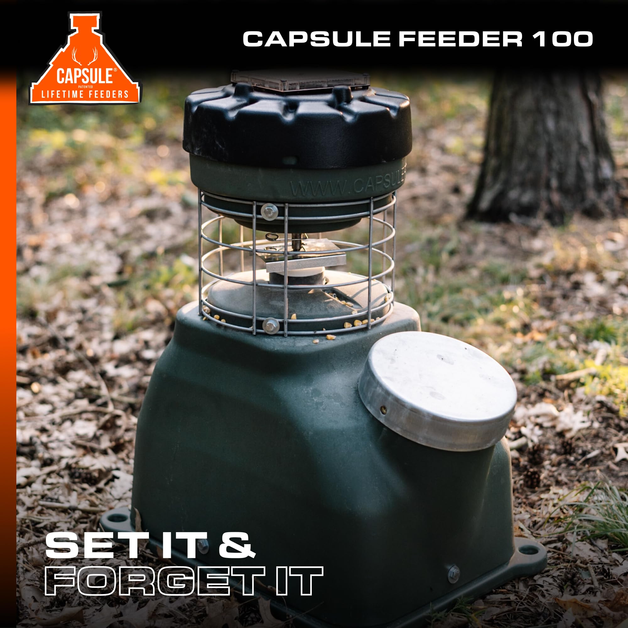 Game Feeder Capsule Feeder with 100LB Capacity, 360-Degree Broadcast Hunting Game Feeder