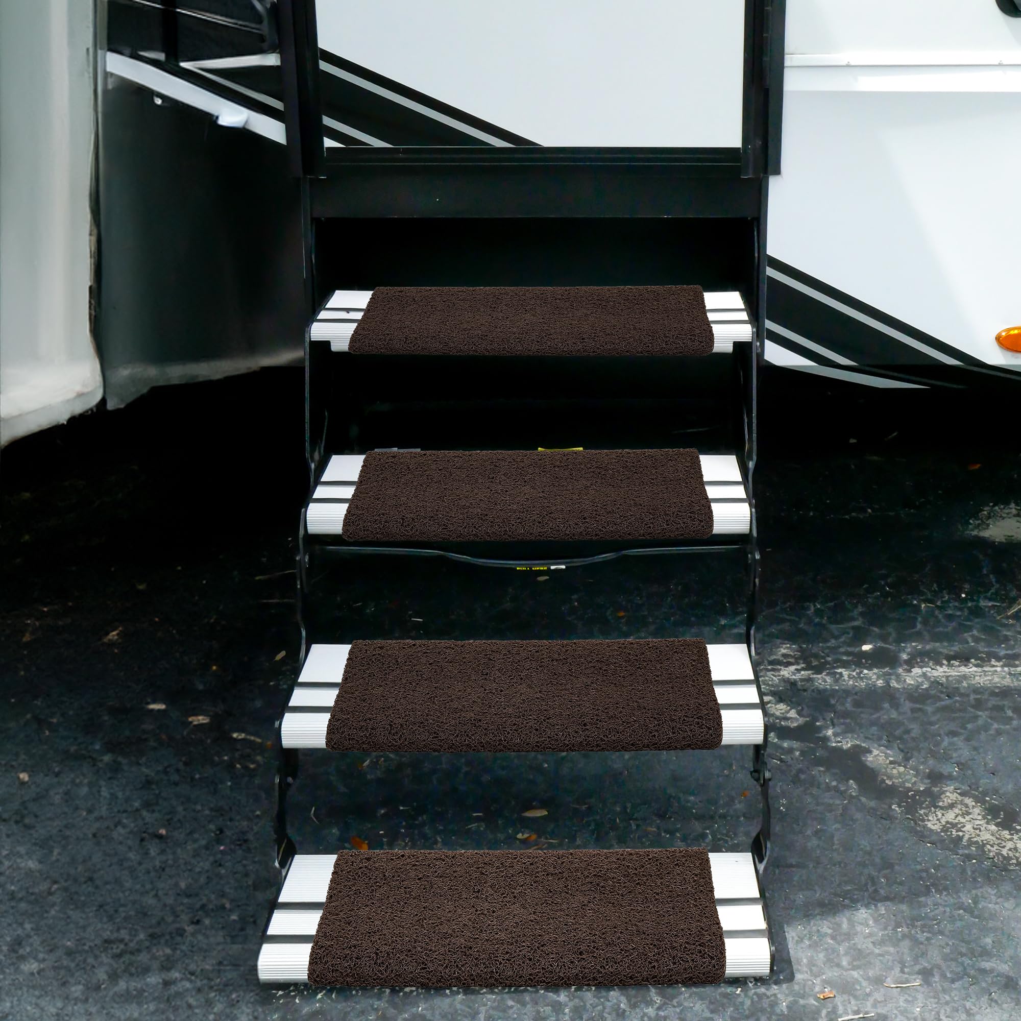 Brown Camco 42963 Premium Wrap Around RV Step Rug (PVC Material (17.5" x 18"))