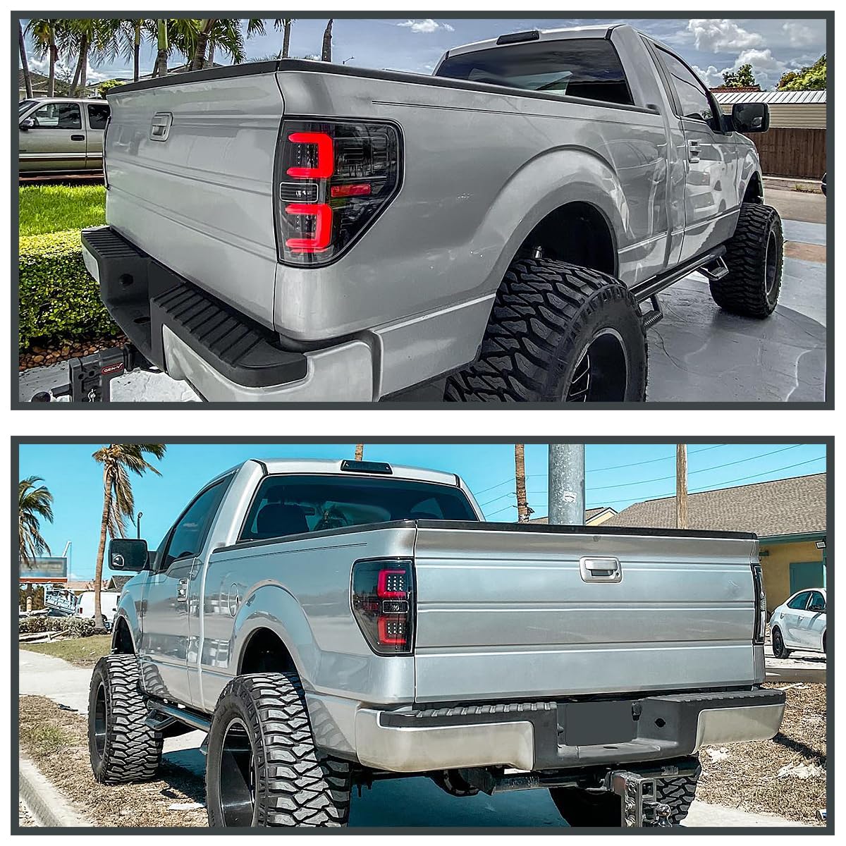 Jet Black SPEC-D TUNING Tail Lights w/Red LED Bar Compatible with 2009-2014 Ford F150, Left + Right Pair Assembly