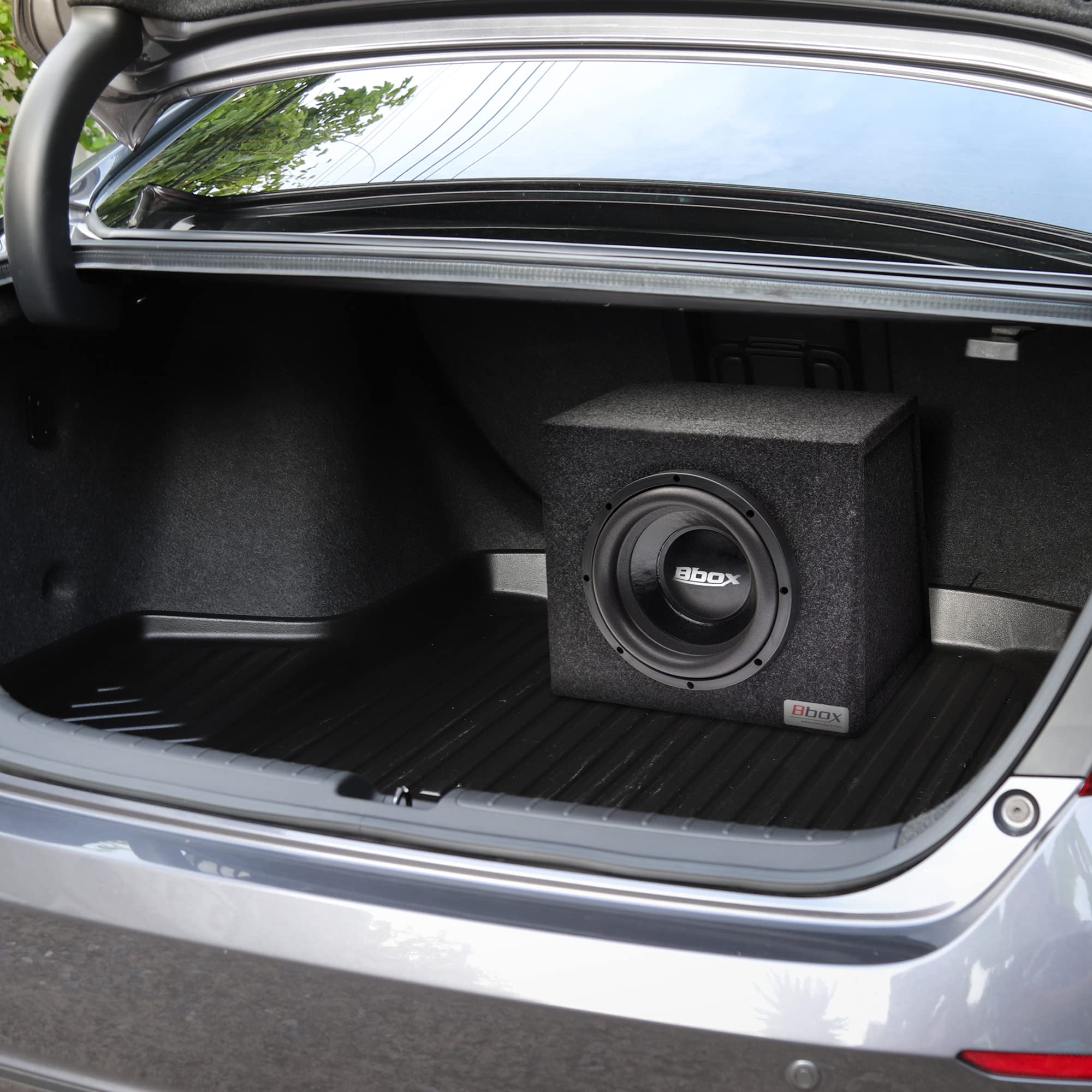 Single Bbox 10 Inch Subwoofer Sealed Enclosure - Car Subwoofer Box & Enclosures - Premium Subwoofer Box Improves Audio Quality, Sound & Bass - Red & Black Spring Terminals - Charcoal