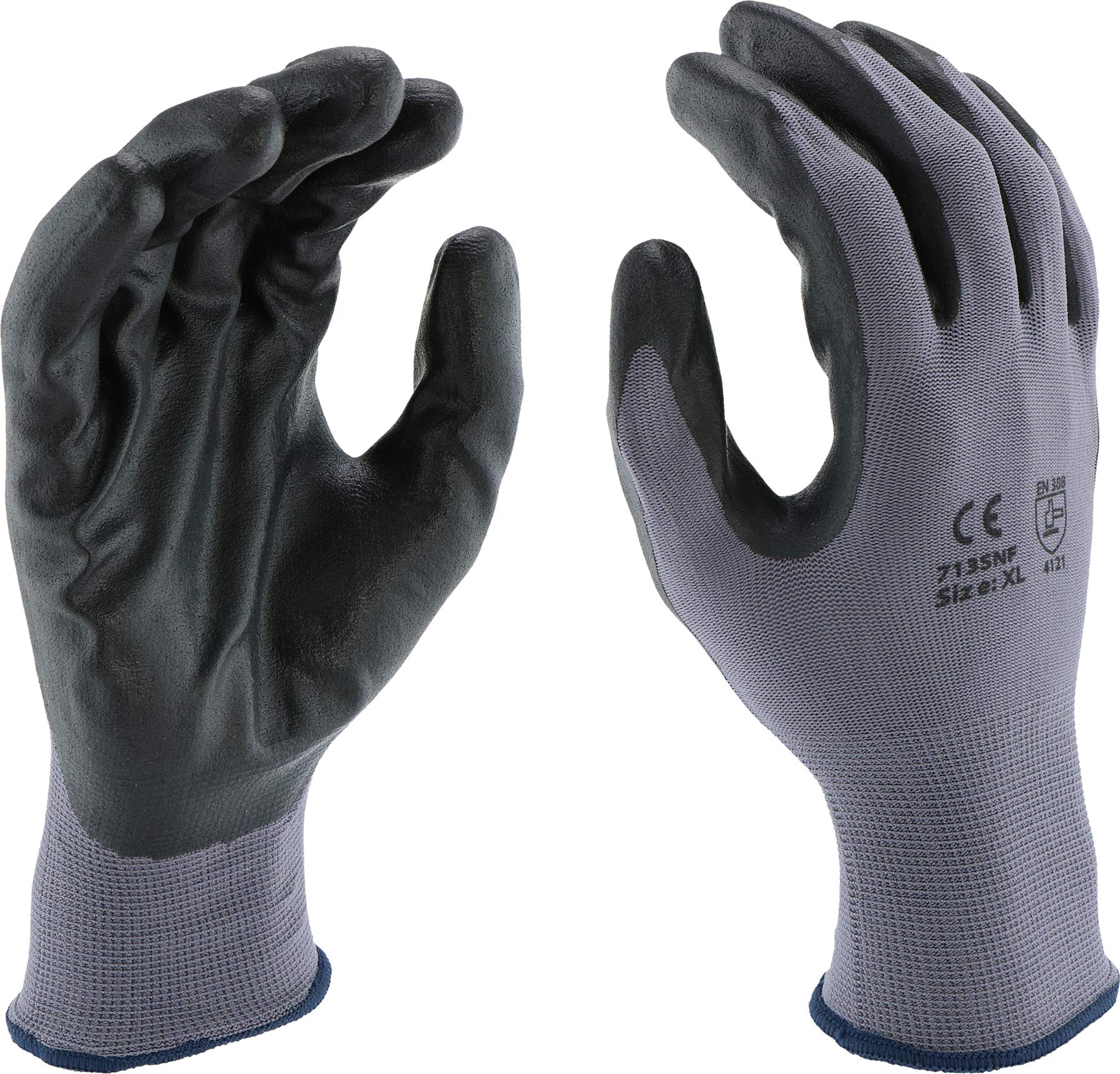PosiGrip West Chester 713SNF Palm Dip Glove - [Pack of 12] Small Industrial Gloves, Black Foam Nitrile Coating on Polyester Shell, Knit Wrist