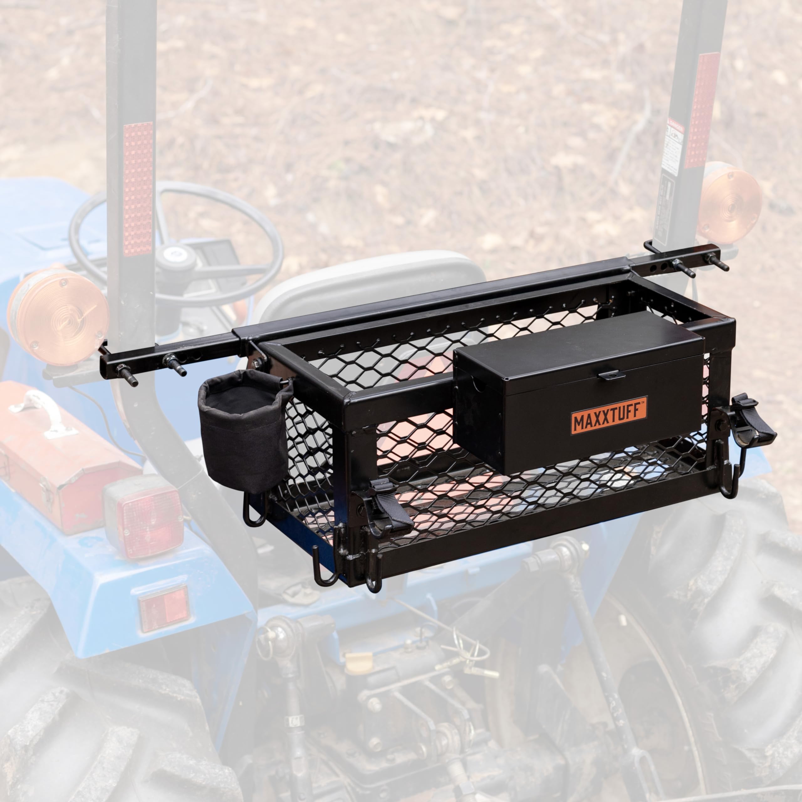 MAXXTUFF ROPSRIDER XHD Heavy-Duty Tractor Basket, Fits Most Zero Turn Mower and Tractor ROPS Bars, Model MTF100