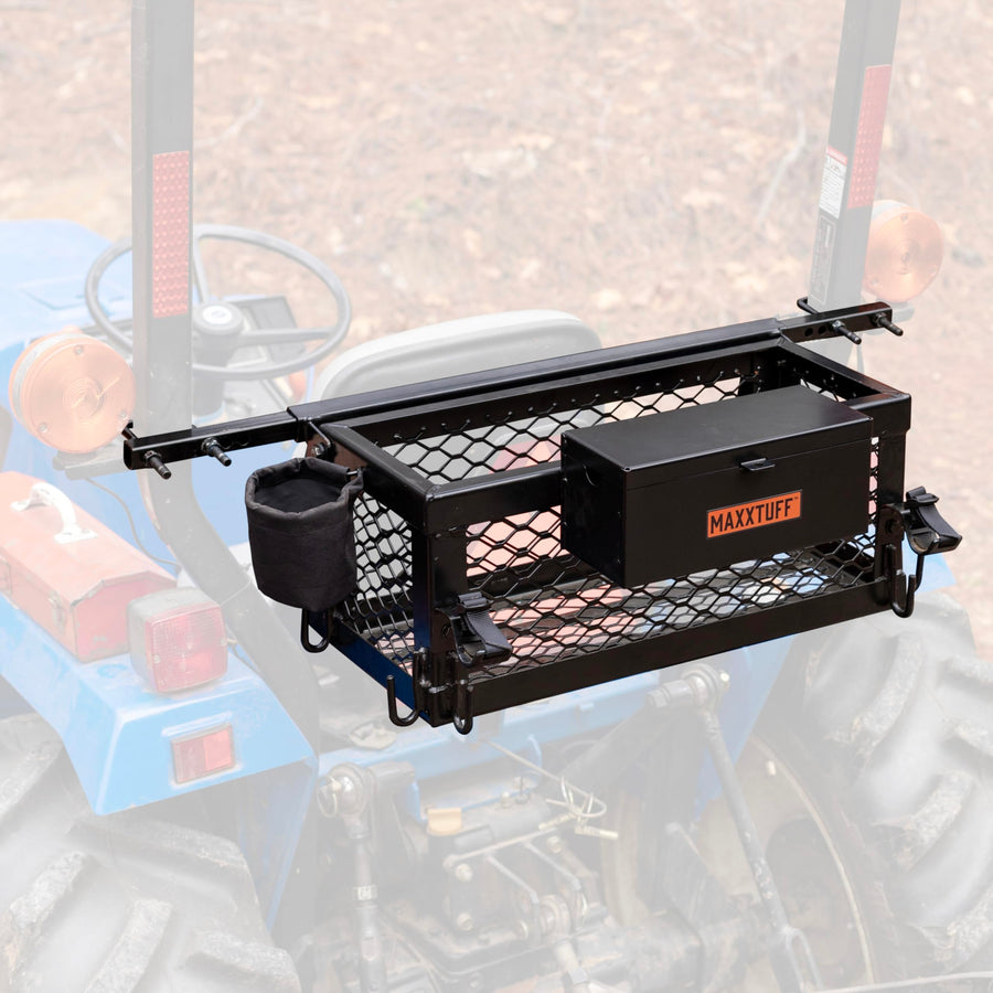 MAXXTUFF ROPSRIDER XHD Heavy-Duty Tractor Basket, Fits Most Zero Turn Mower and Tractor ROPS Bars, Model MTF100