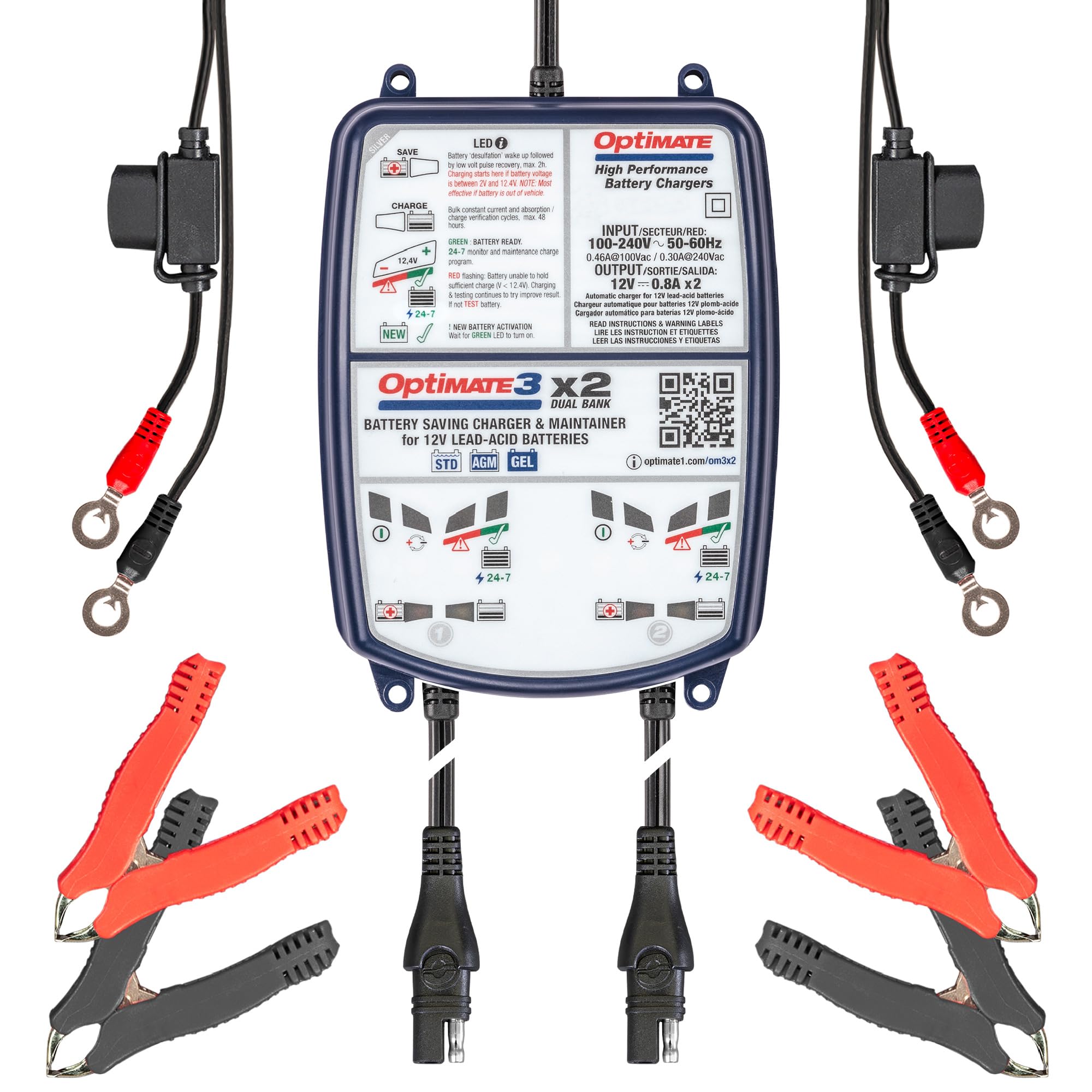 Optimate 3 TM-451 Dual Bank, 7-Step 2x12V 0.8A Sealed Battery Saving Charger & maintainer