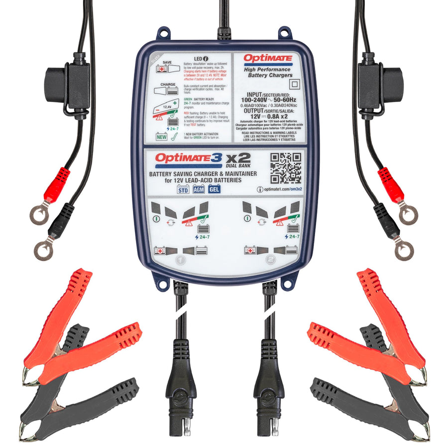 Optimate 3 TM-451 Dual Bank, 7-Step 2x12V 0.8A Sealed Battery Saving Charger & maintainer