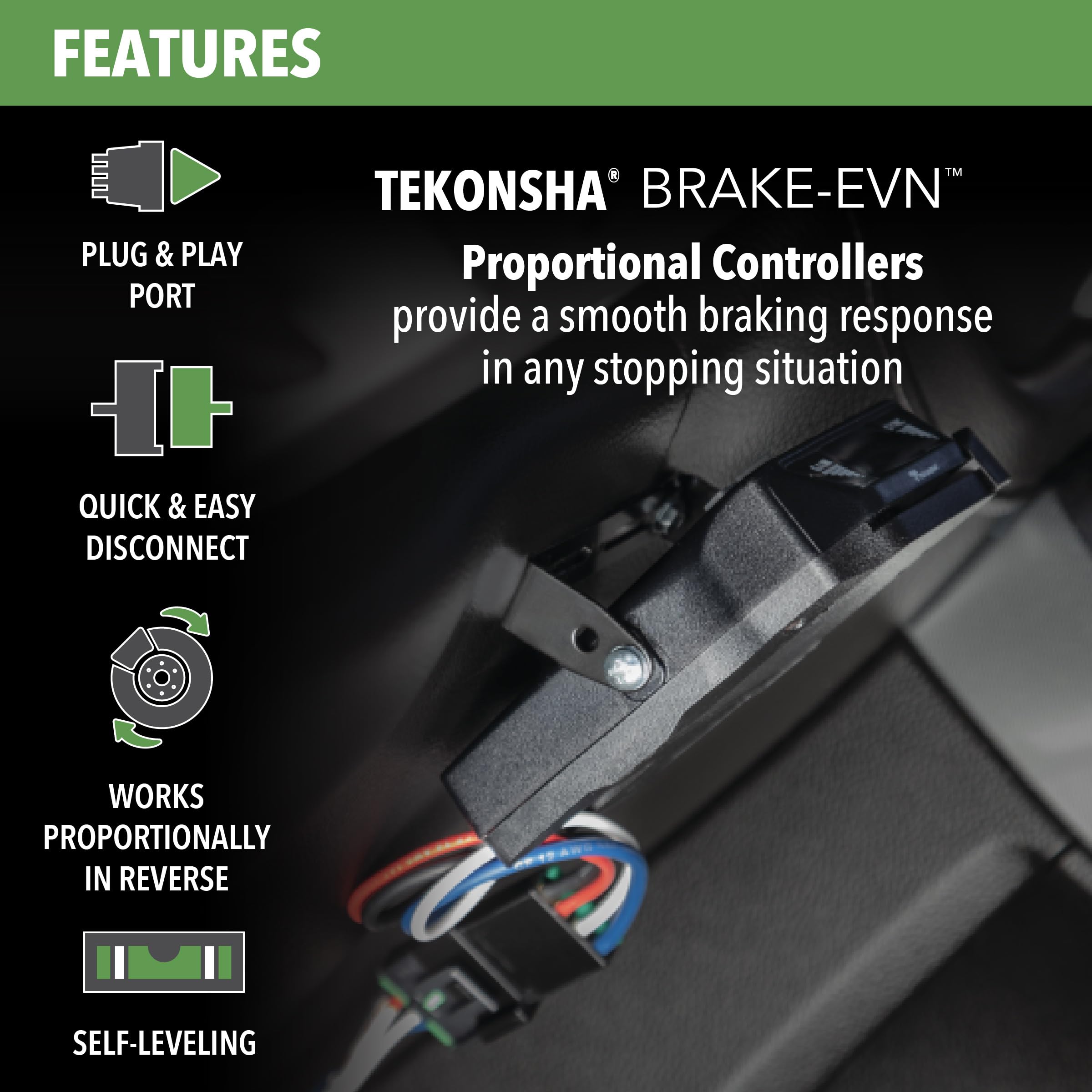 Tekonsha Brake-EVN Proportional Brake Controller for Trailers with 1-4 Axles, Compatible with GM, Ford, Chevy, Dodge, RAM, Toyota. Wiring Harness is NOT Included.