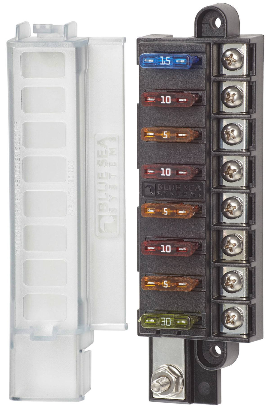 Blue Sea Systems 5046 Compact ST Blade Fuse Block with Cover, 8-Circuit 100 Amps