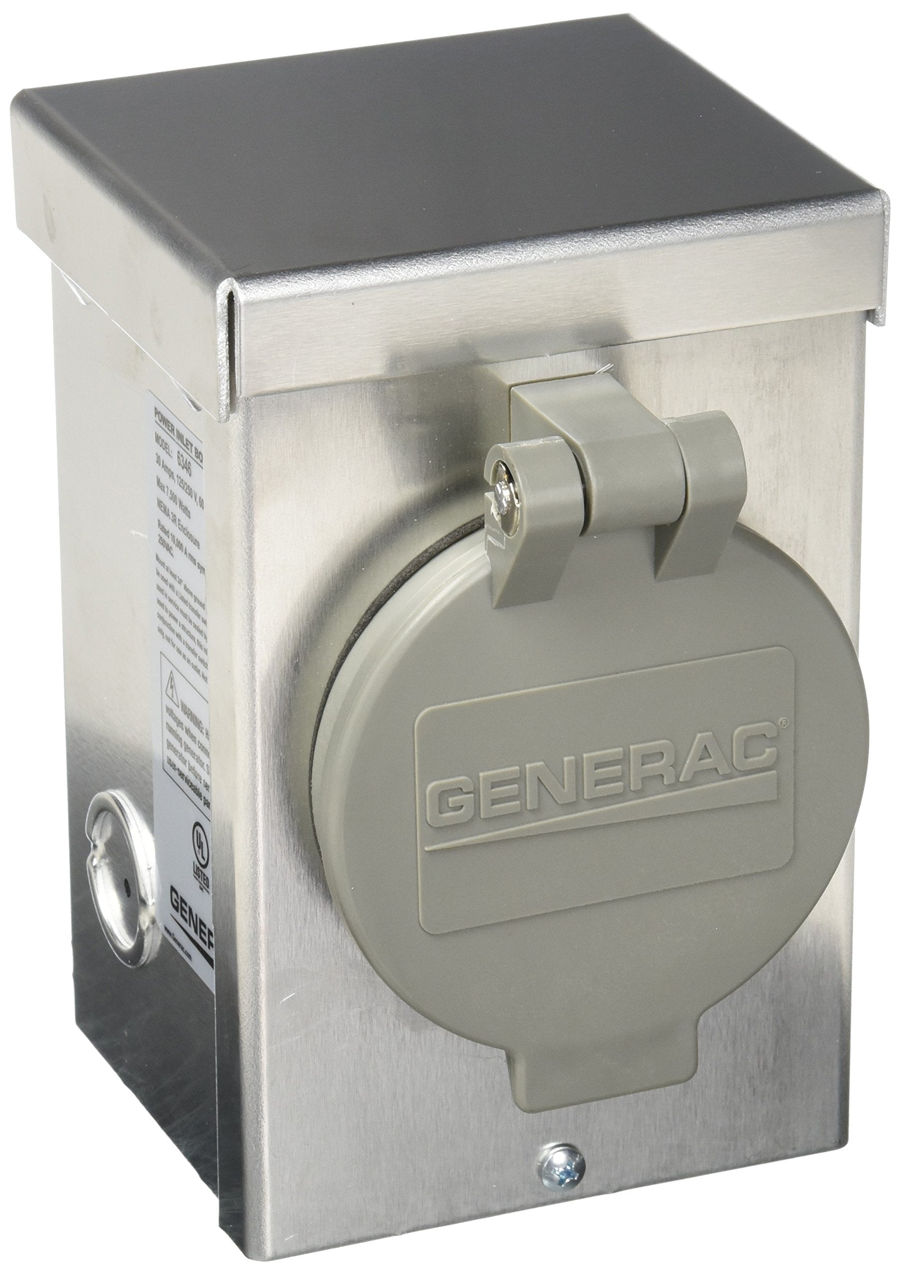 30-Amp Generac 6346 125/250V Aluminum Power Inlet Box - Weather-Resistant Outdoor Generator Connection